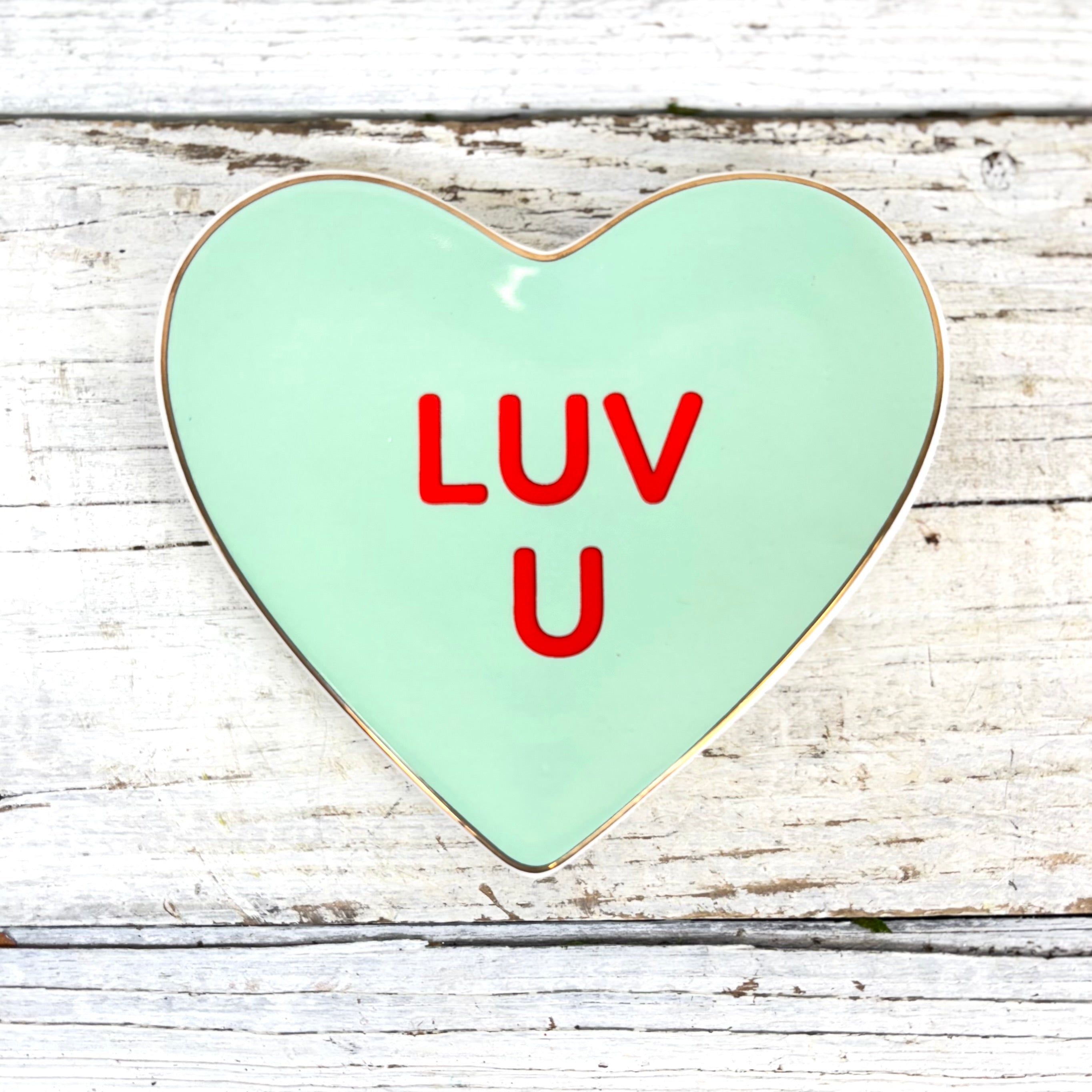 "LUV U" Conversation Candy Heart Trinket Dish