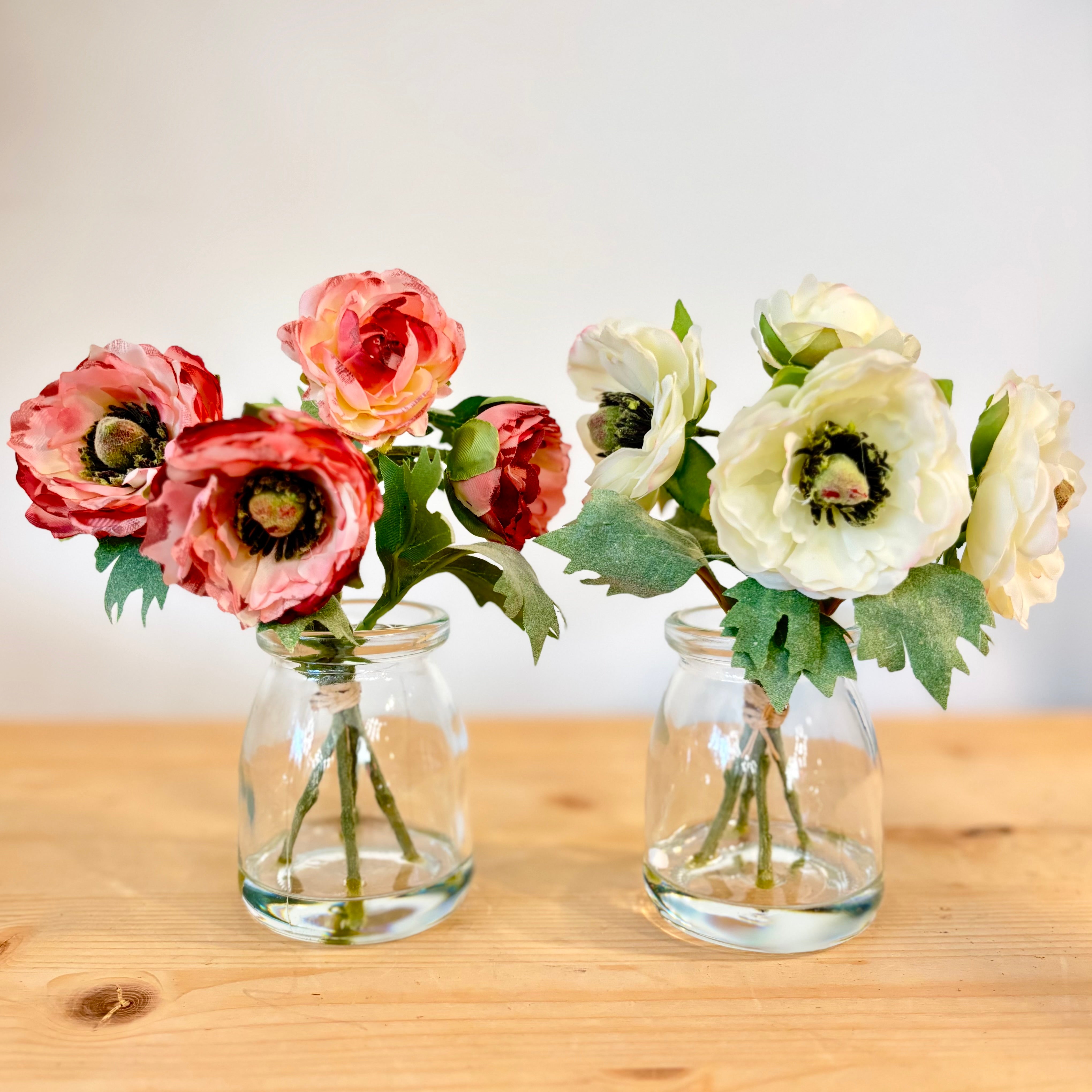 Pink Ranunculus Bouquet in Glass Vase with Faux Water