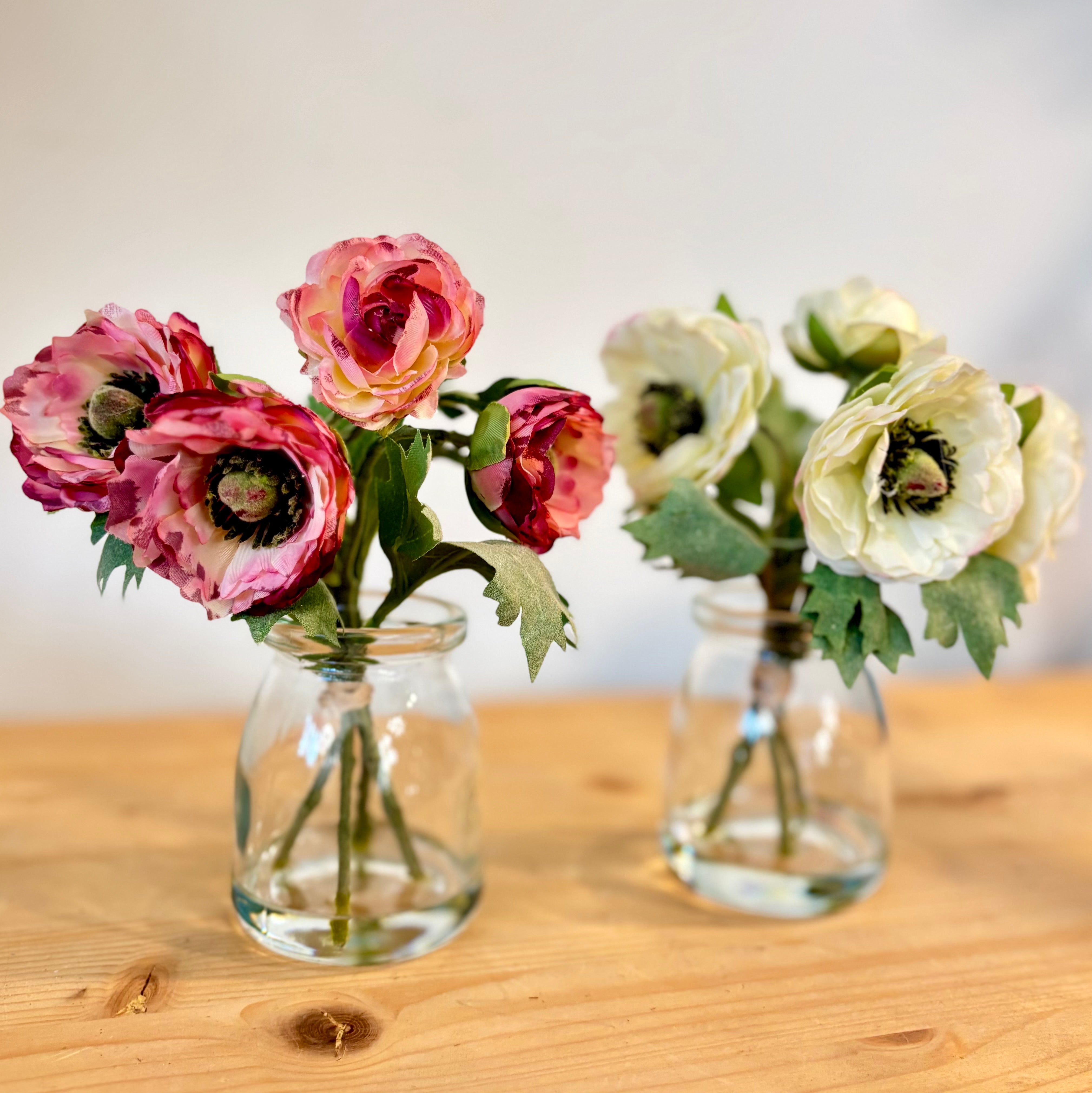 Pink Ranunculus Bouquet in Glass Vase with Faux Water