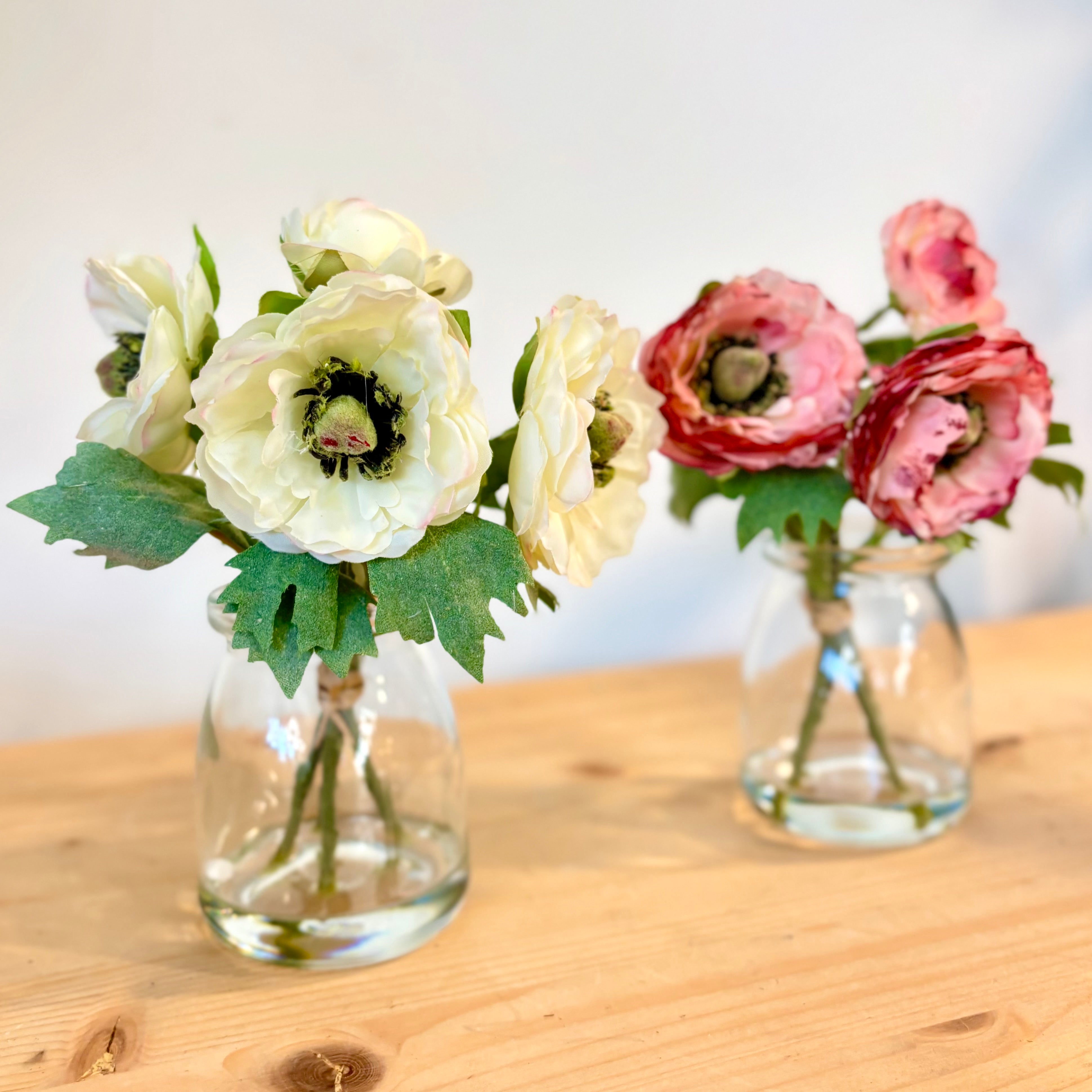 White Ranunculus Bouquet in Glass Vase with Faux Water