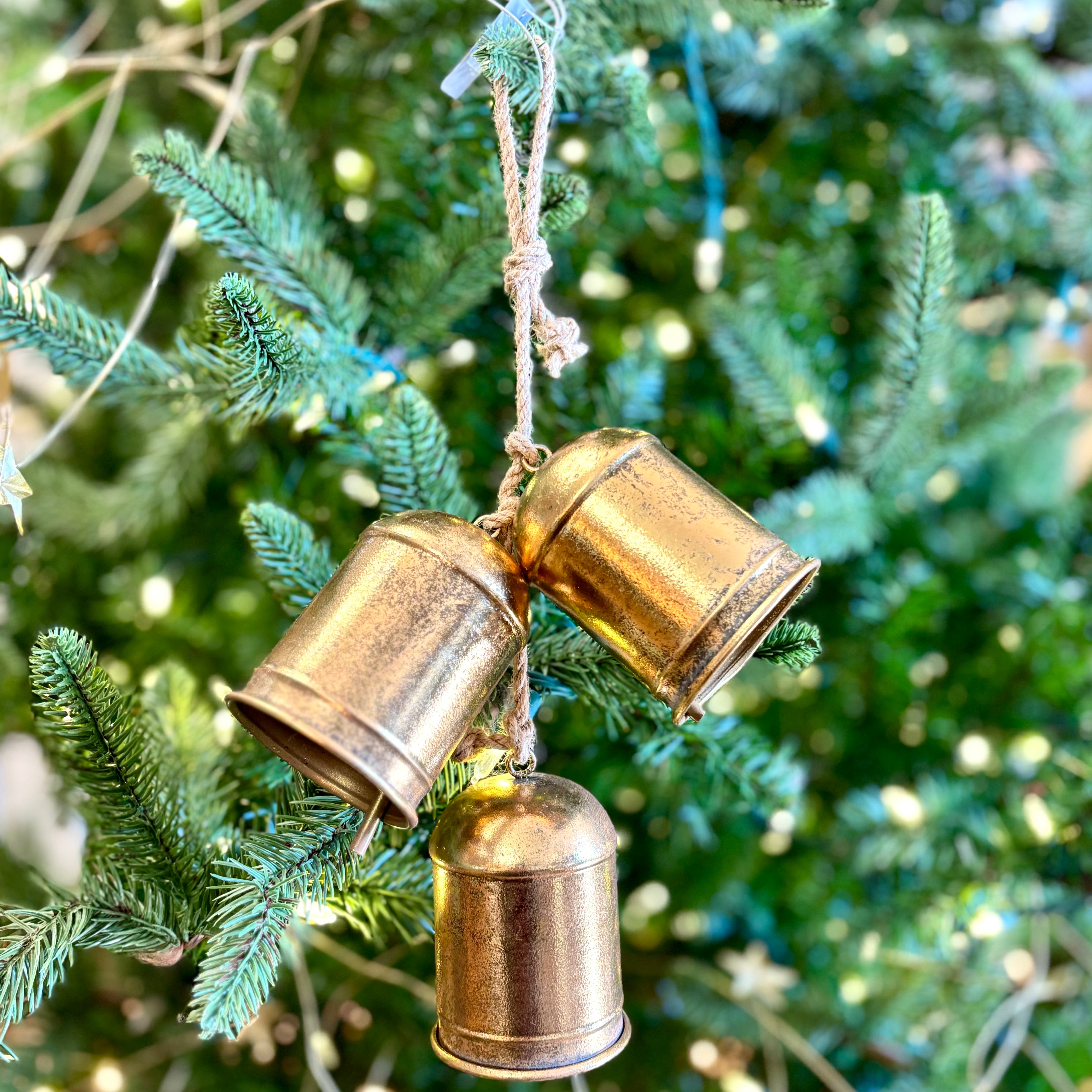 String of Three Vintage Inspired Brass Gold Bells