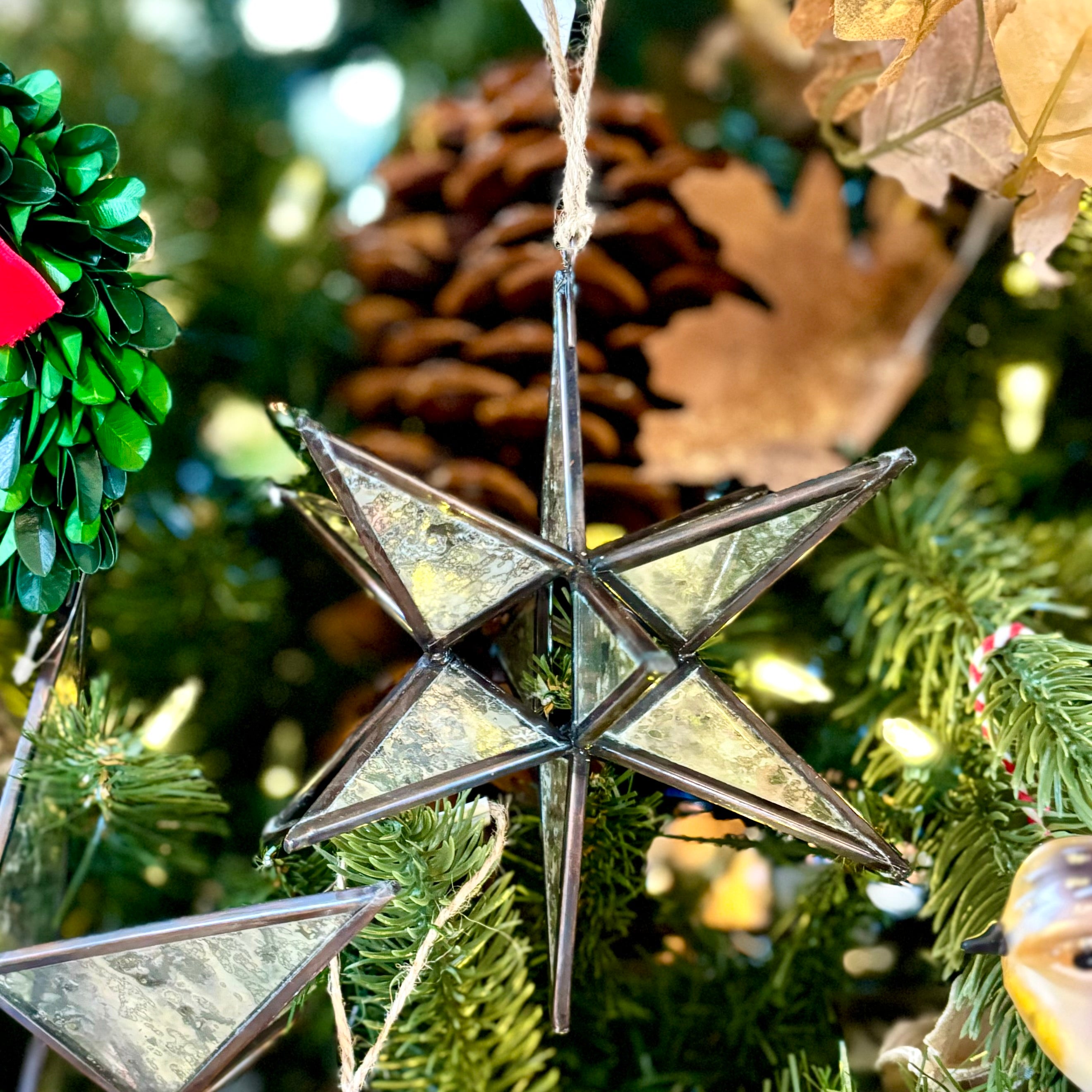 Moravian Star Glass Brass Ornament Small