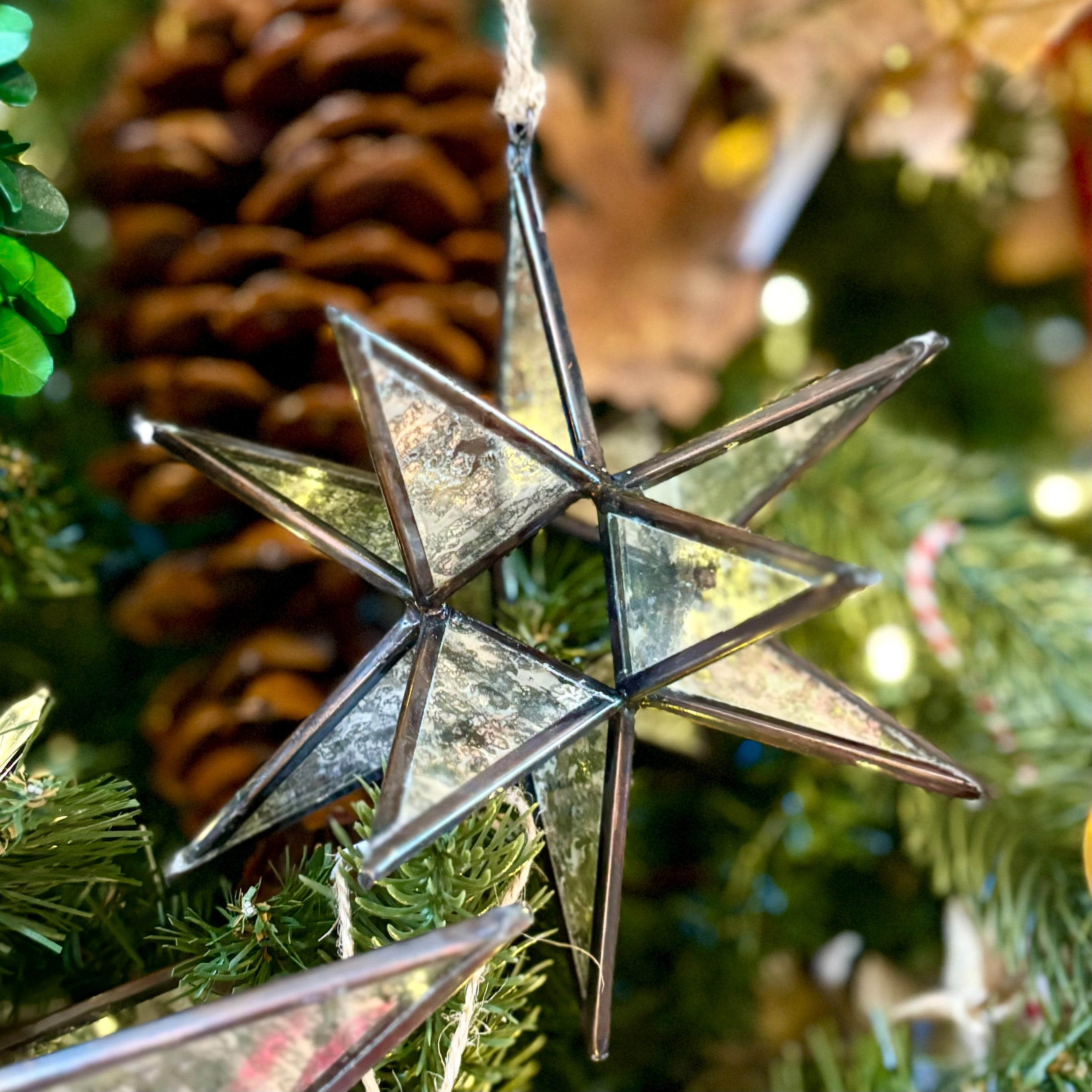 Moravian Star Glass Brass Ornament Small