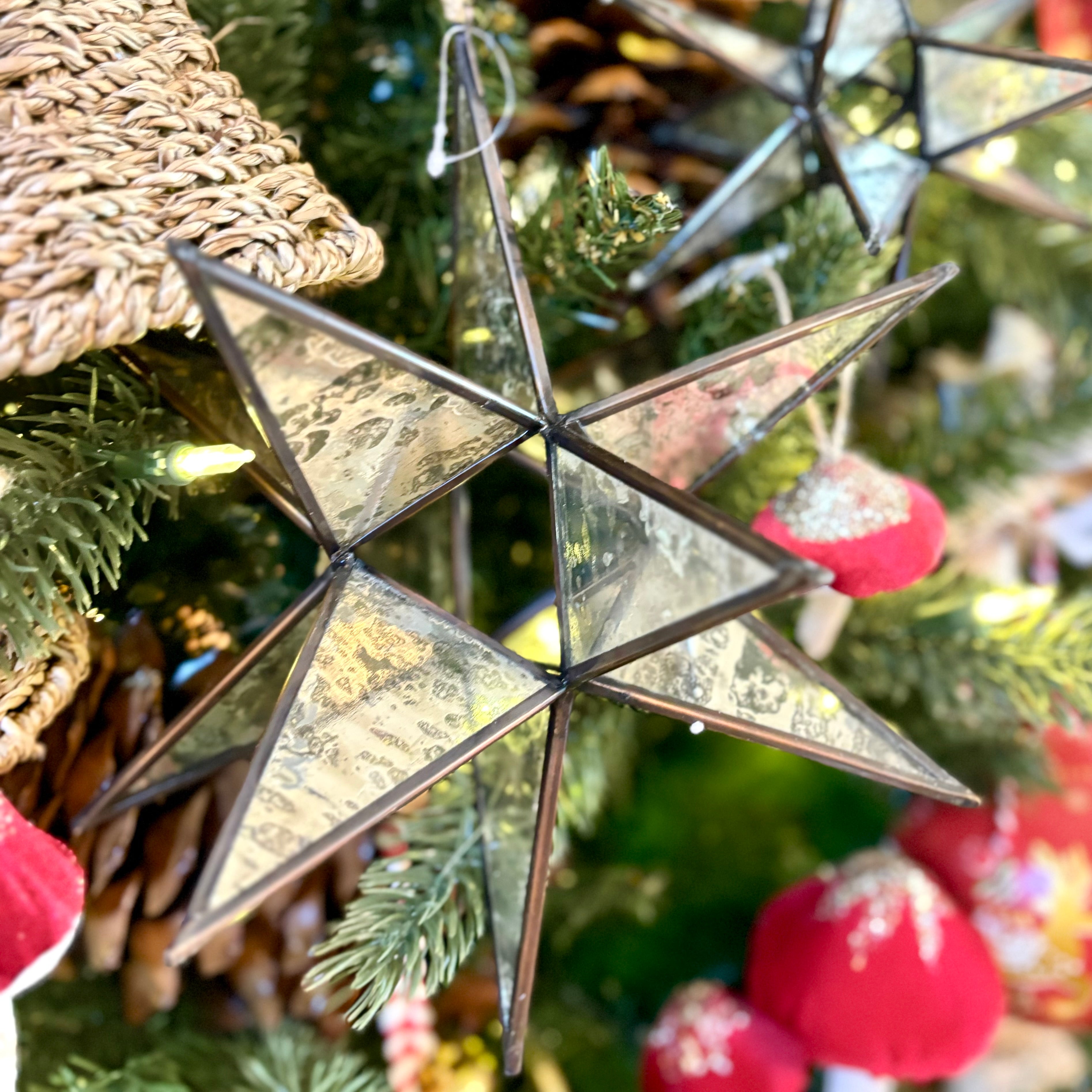 Moravian Star Glass Brass Ornament Large