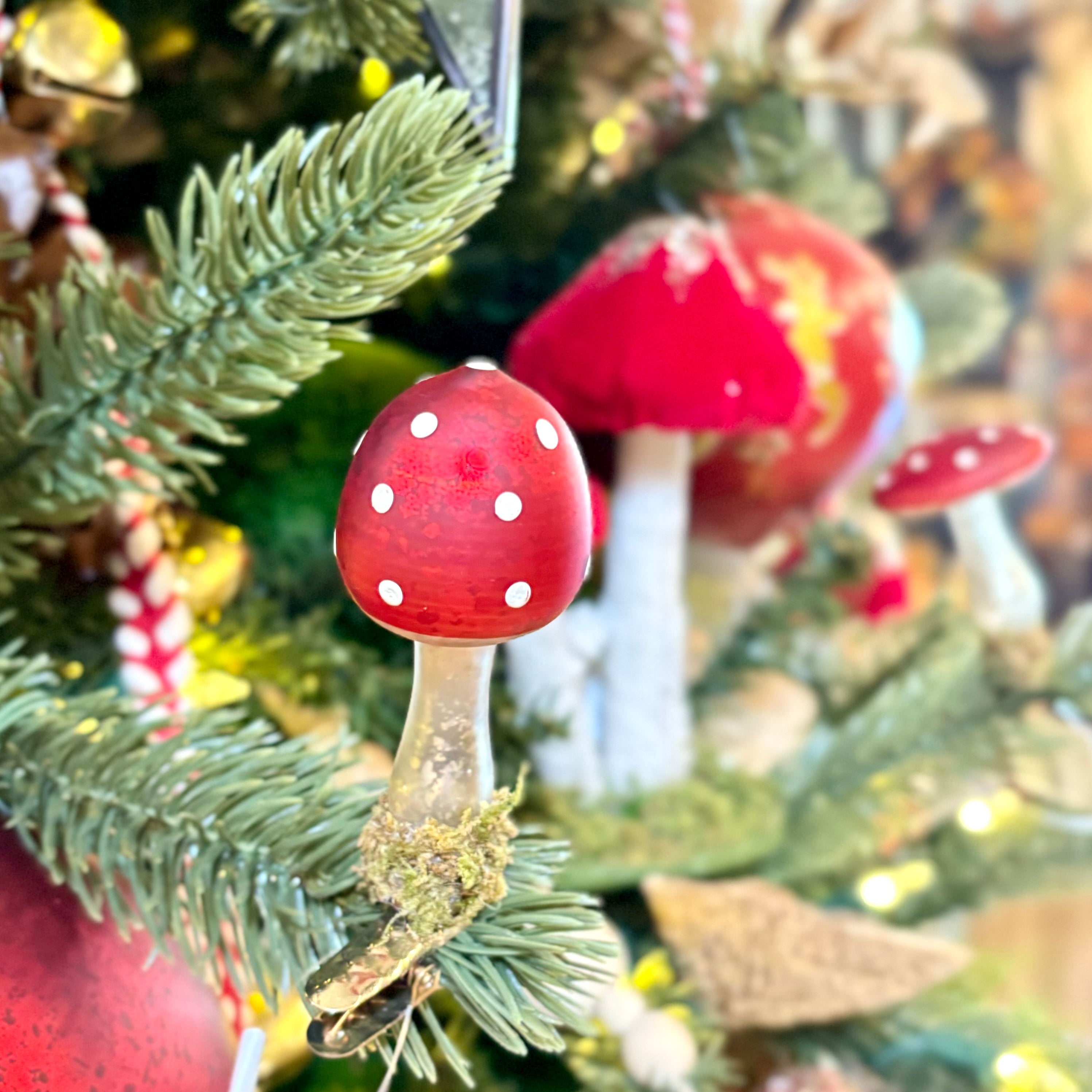 Antiqued Glass Clip on Red Cap Mushroom