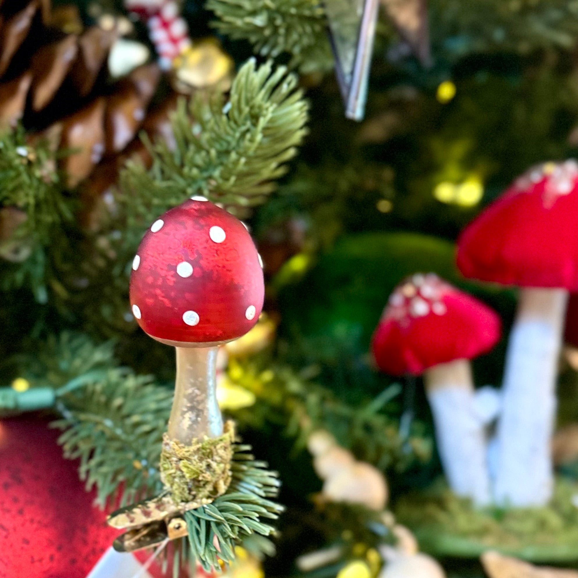 Antiqued Glass Clip on Red Cap Mushroom