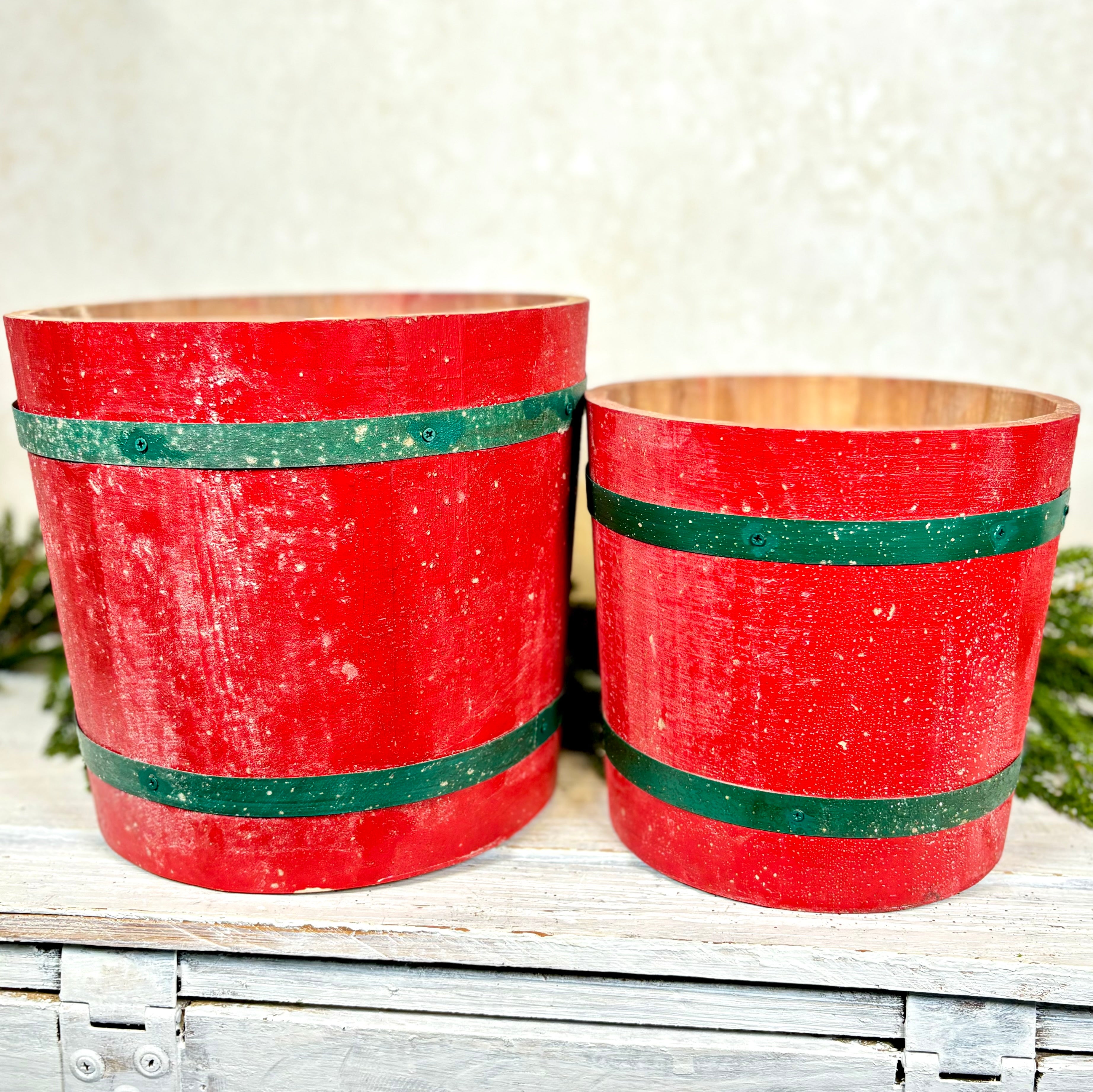 Holiday Barrel Wood Bucket Small