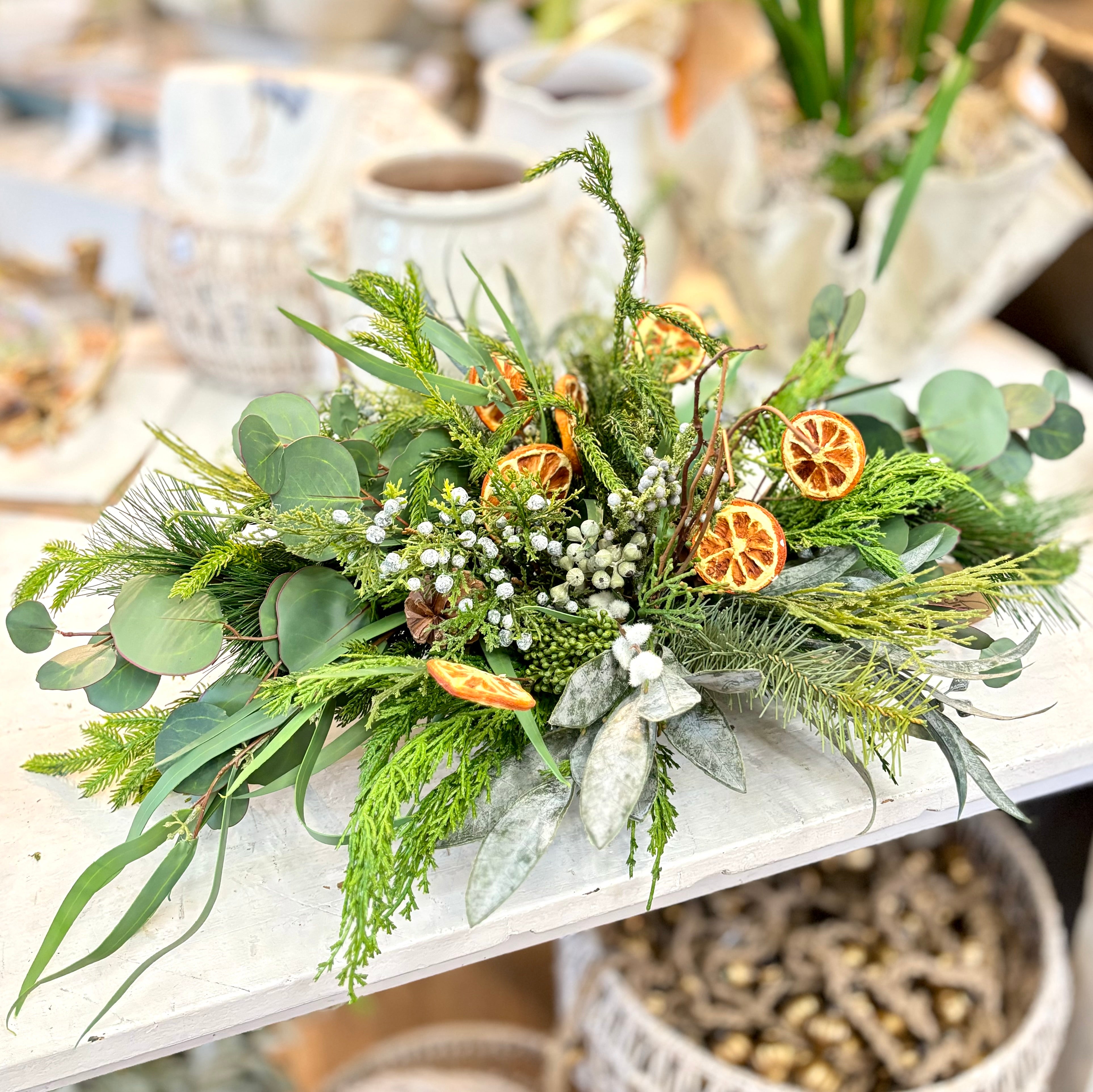 Orange Grove Evergreen Centerpiece