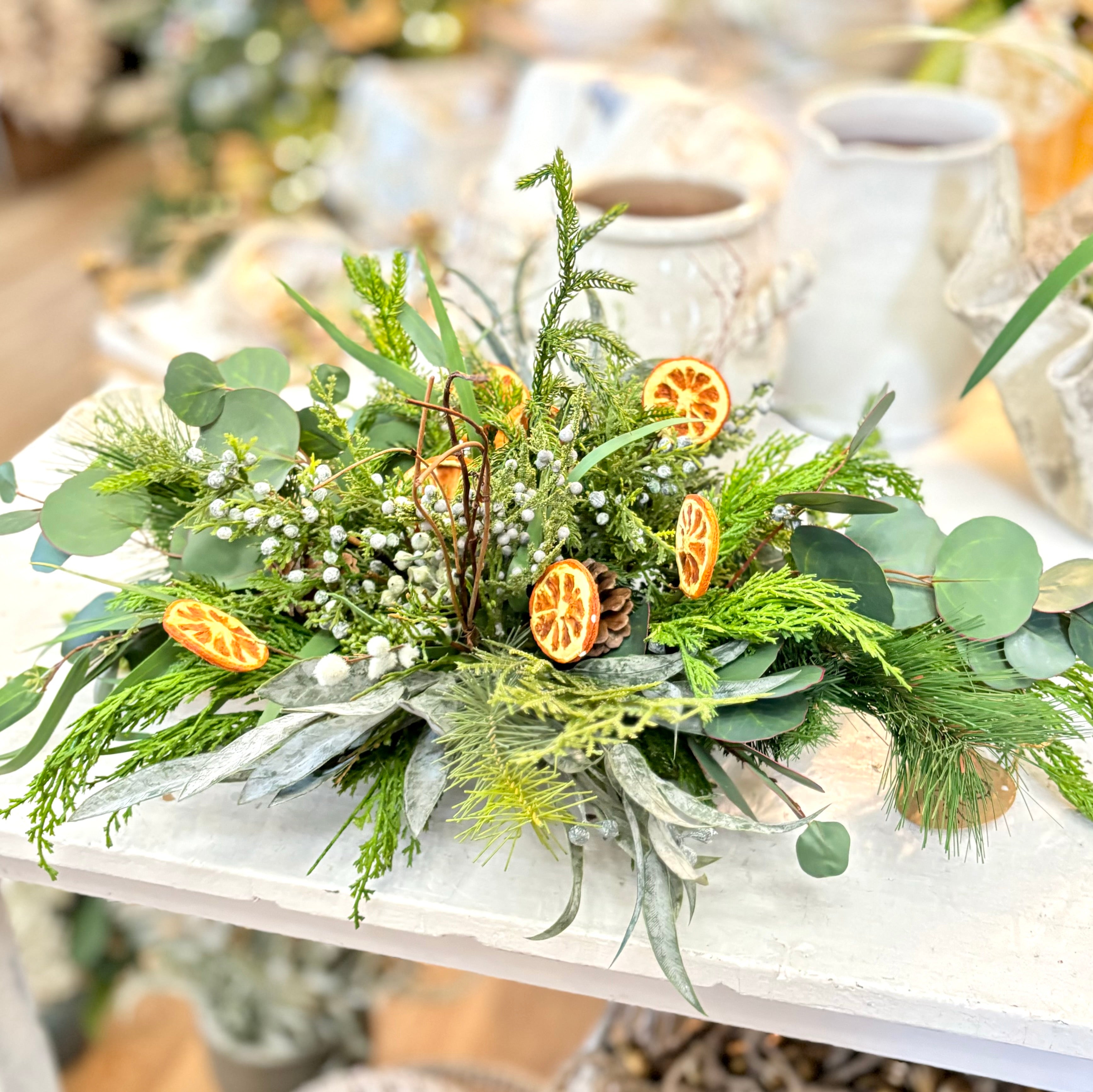 Orange Grove Evergreen Centerpiece