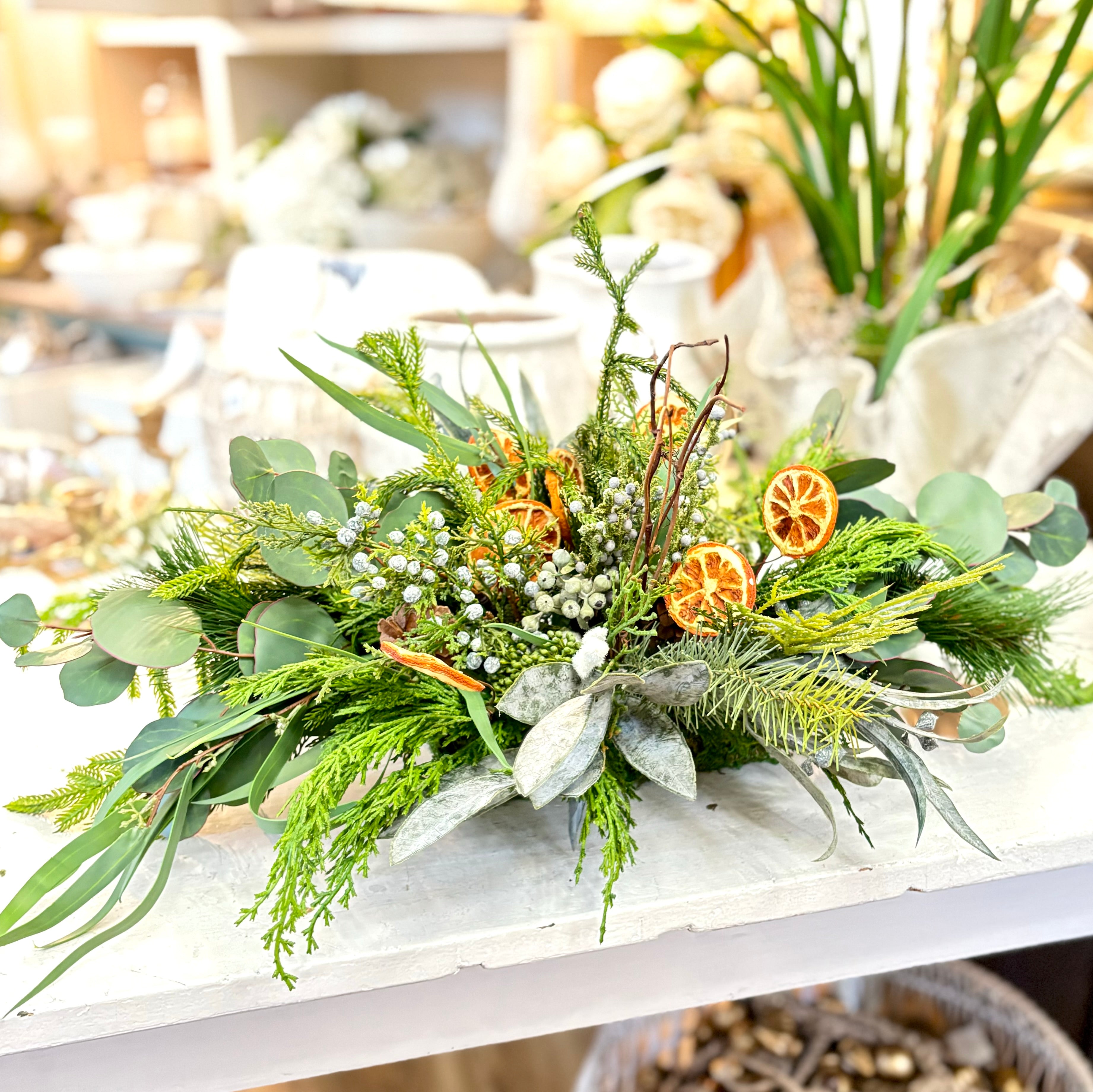 Orange Grove Evergreen Centerpiece