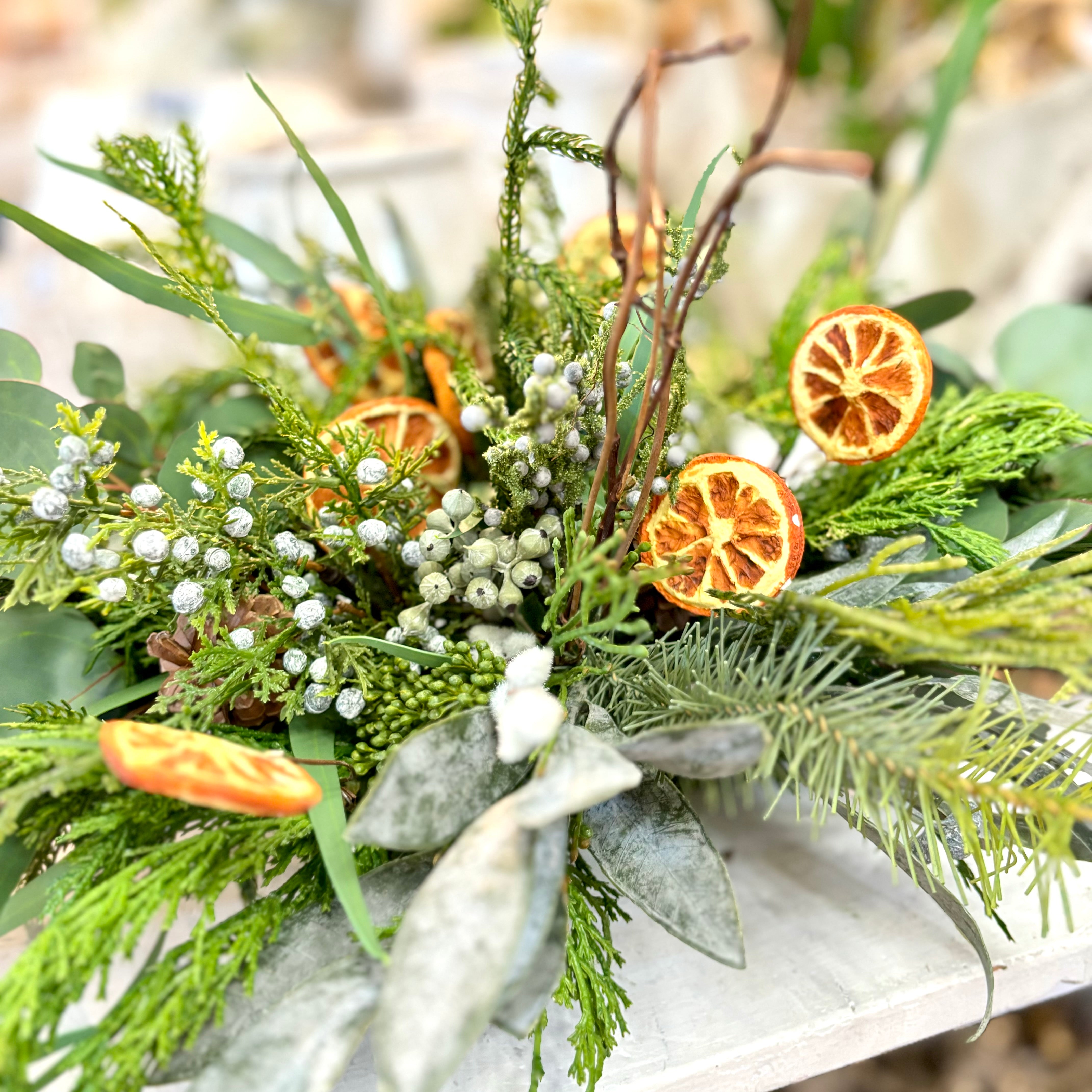 Orange Grove Evergreen Centerpiece