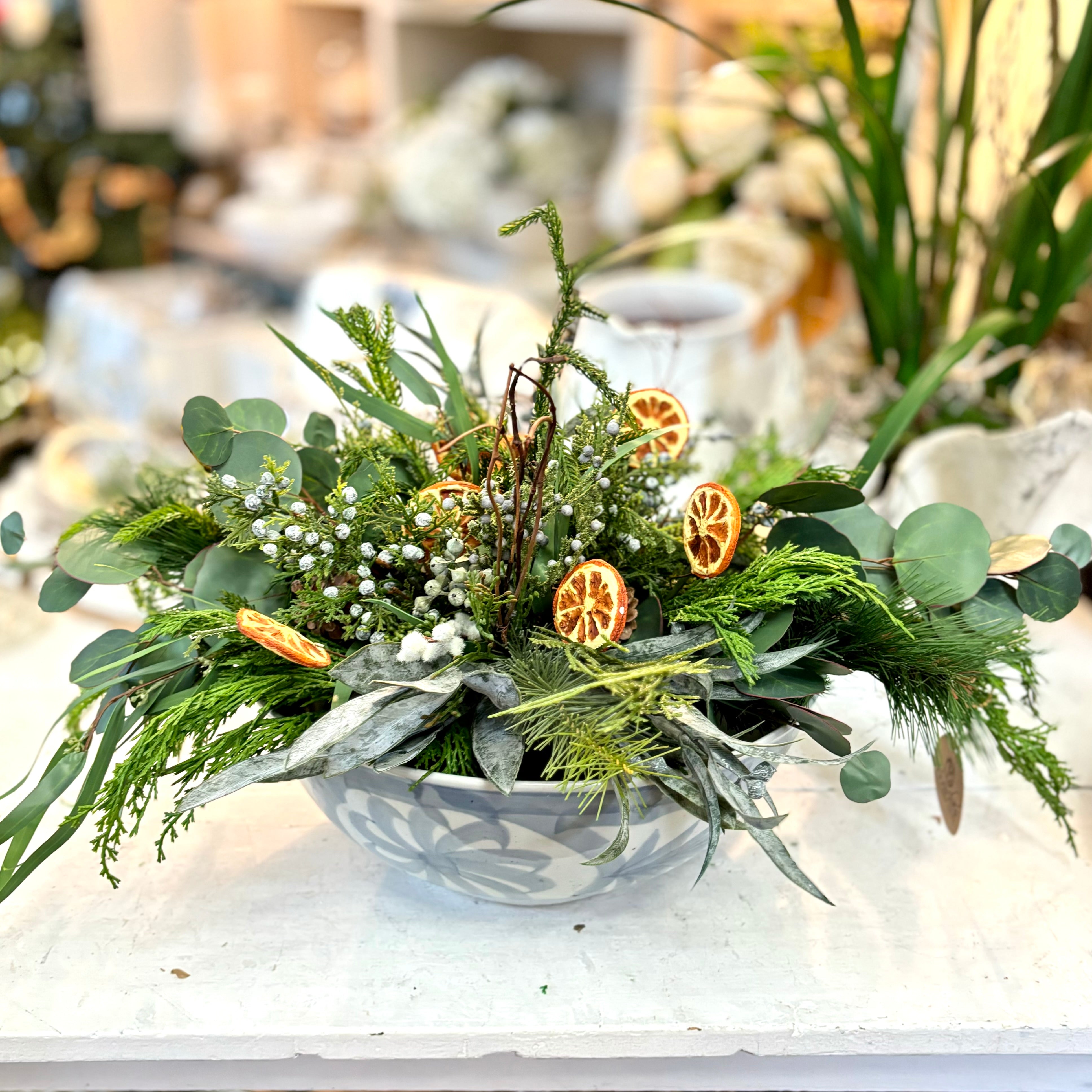 Orange Grove Evergreen Centerpiece