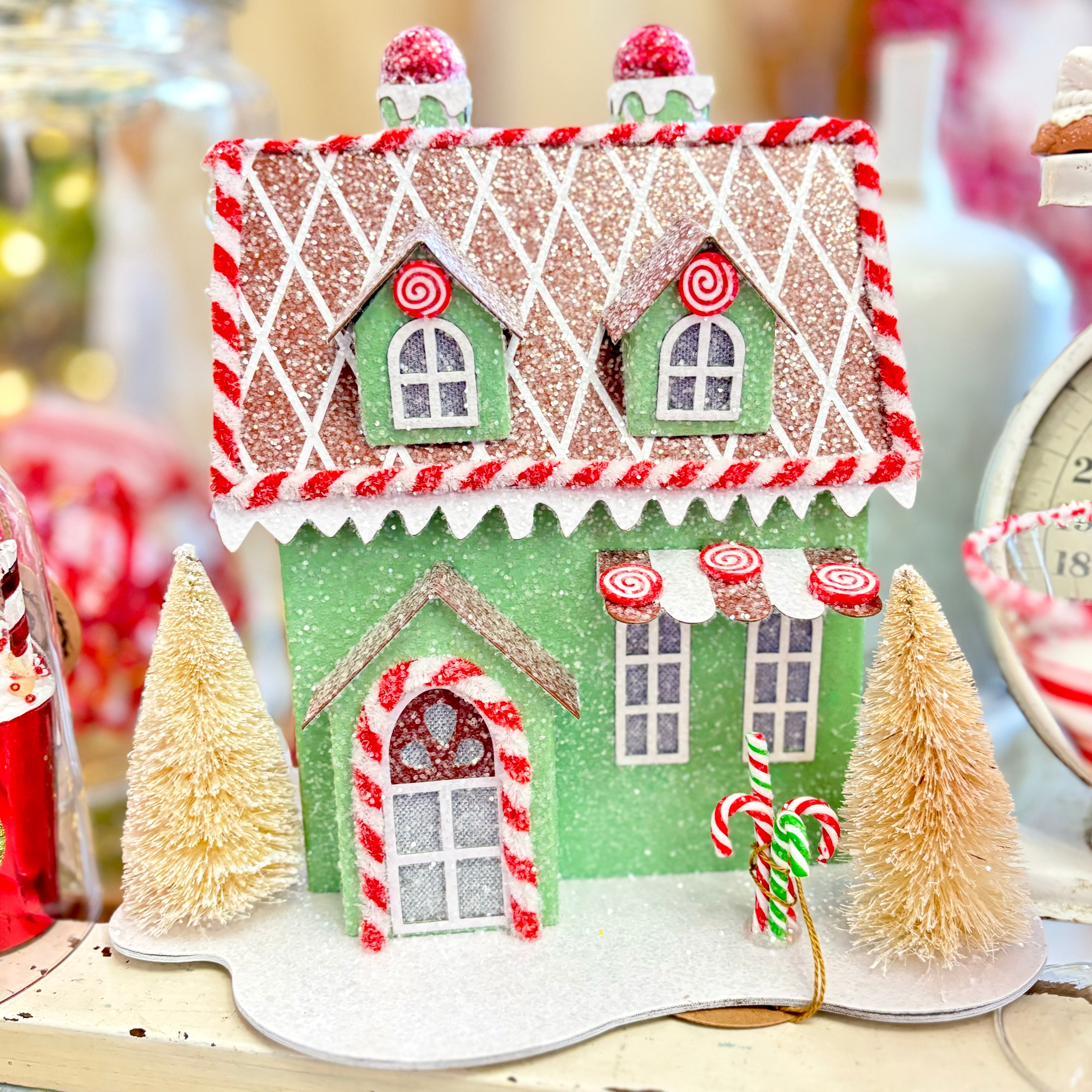 Cardboard LED Sparkle Minty Sweet Candy Cane Light Up House