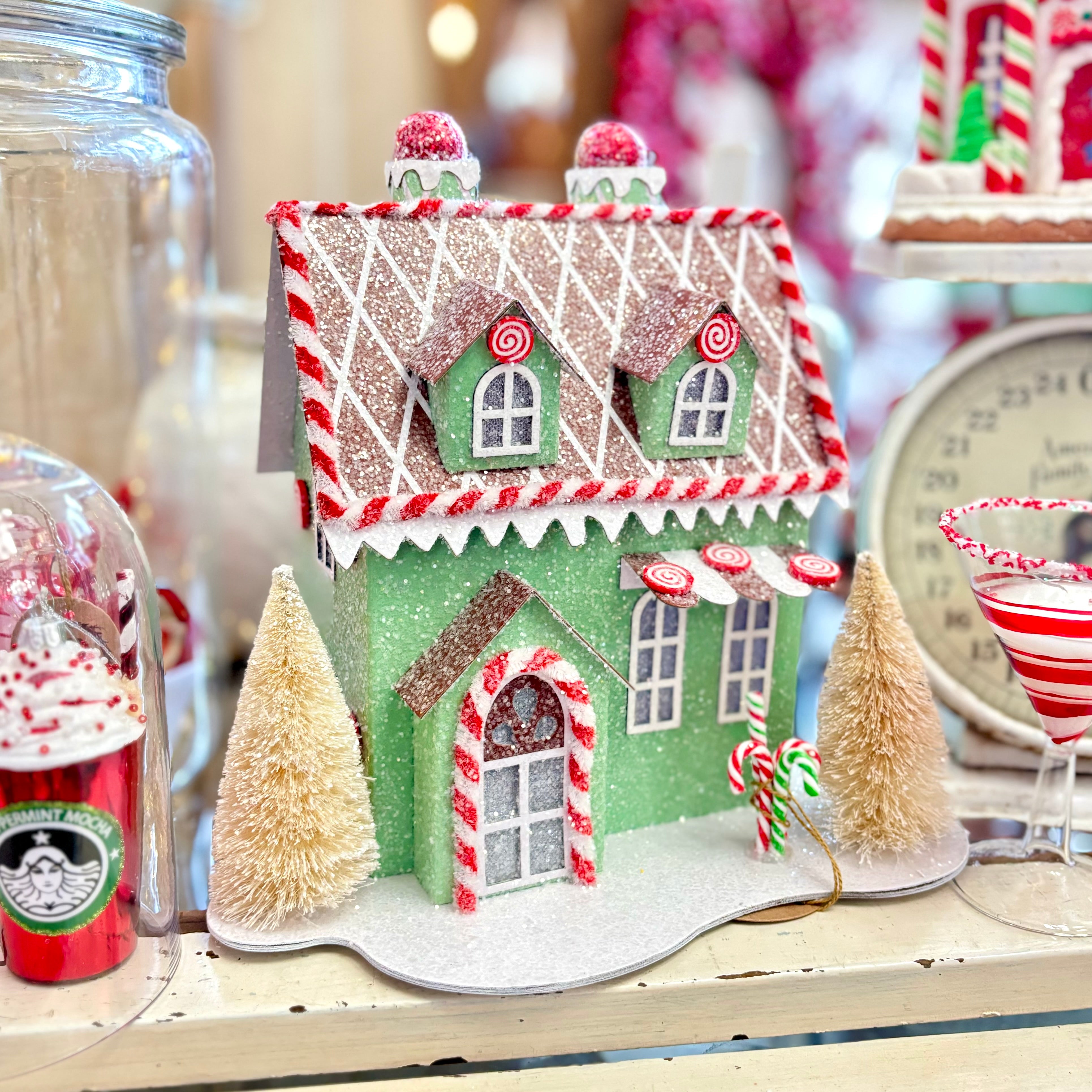 Cardboard LED Sparkle Minty Sweet Candy Cane Light Up House