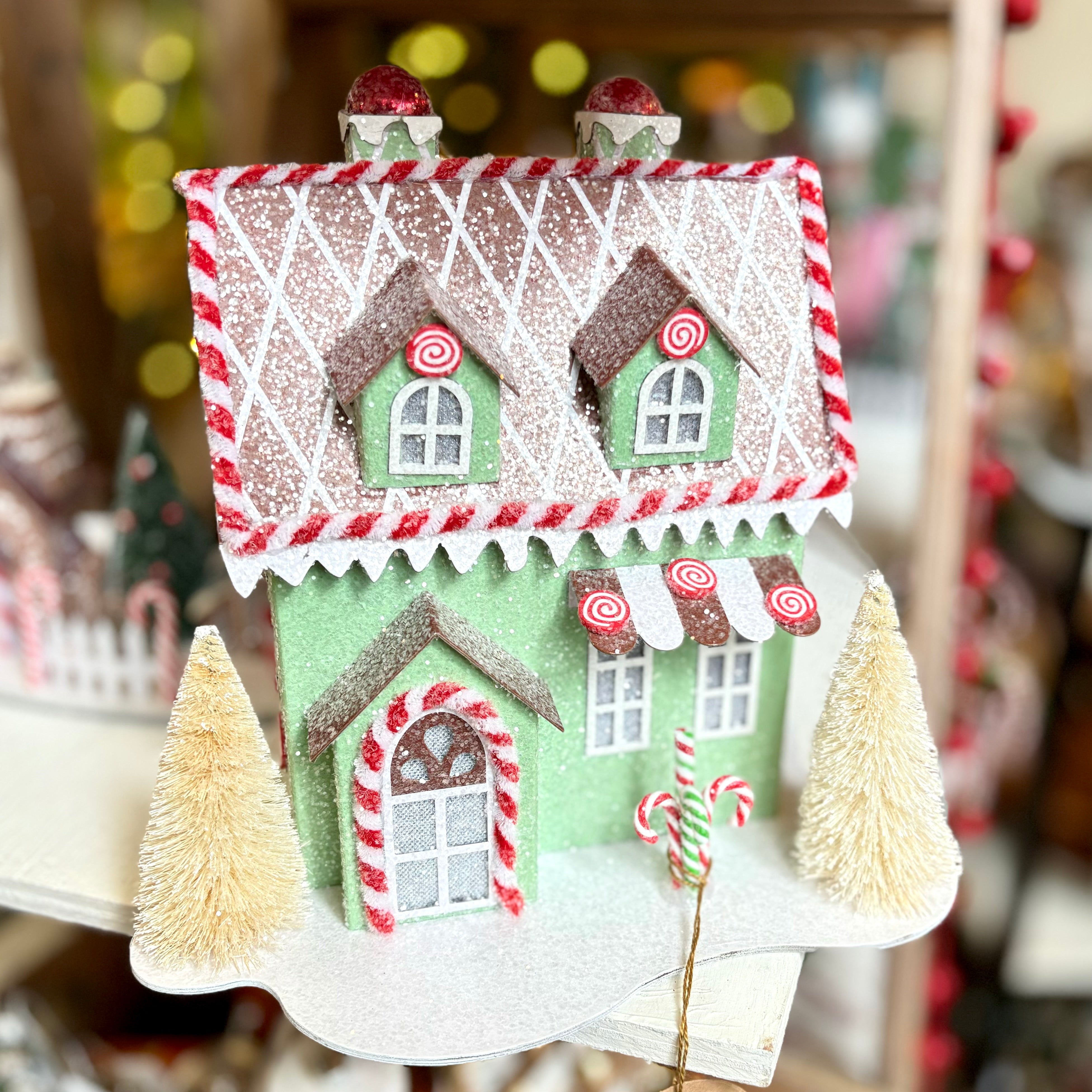 Cardboard LED Sparkle Minty Sweet Candy Cane Light Up House