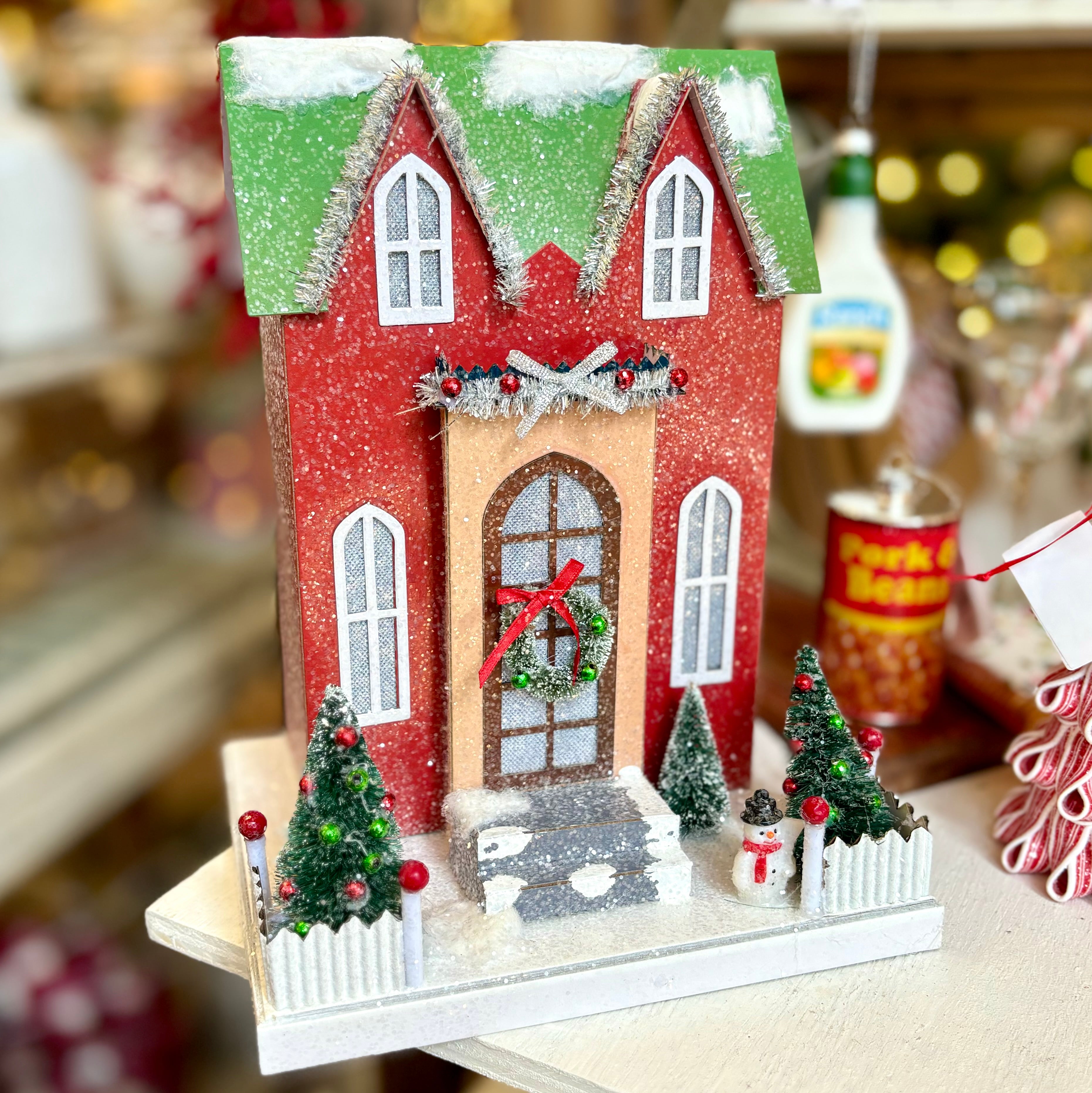 Cardboard LED Village House with Snowman