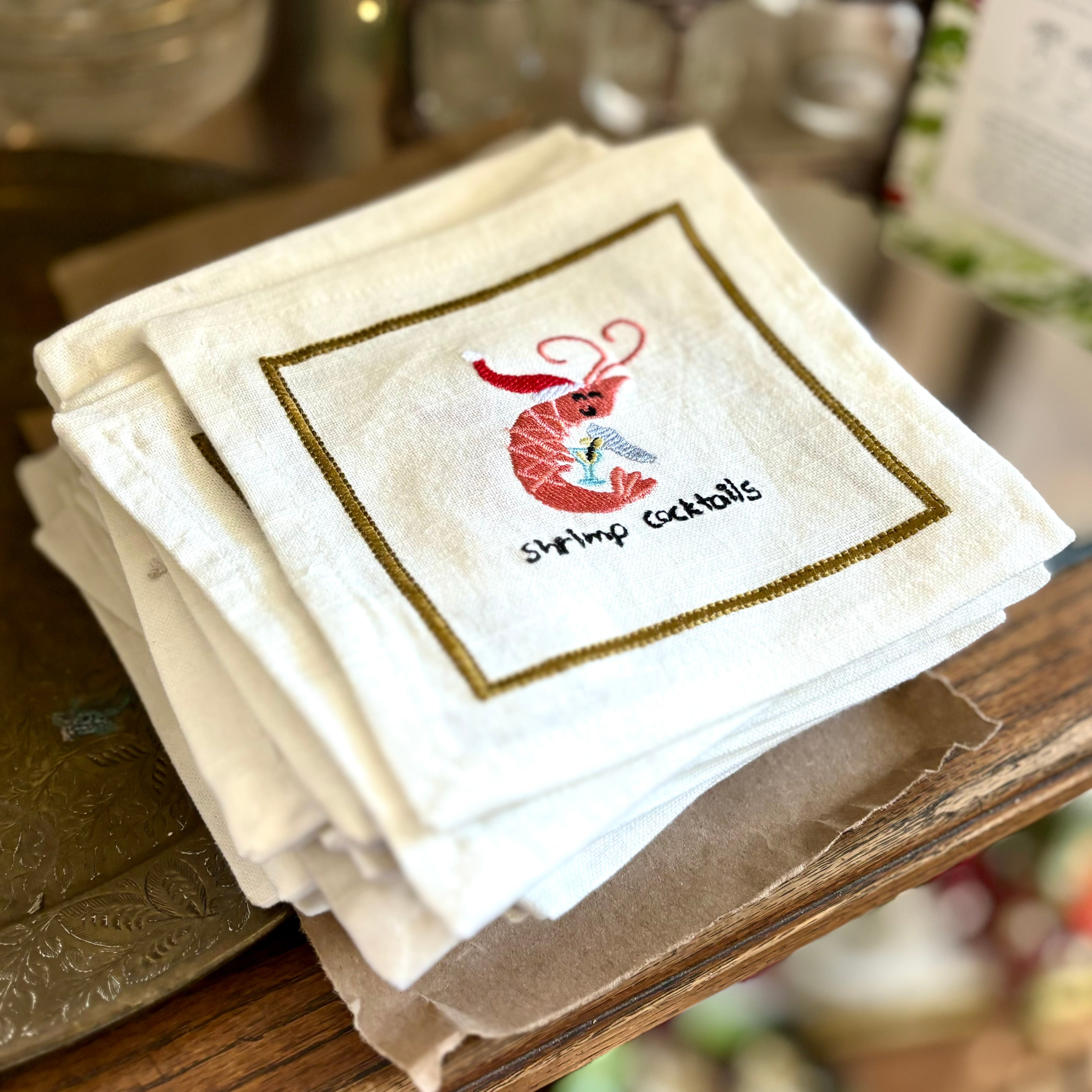 Embroidered Shrimp Cocktails Cocktail Napkin