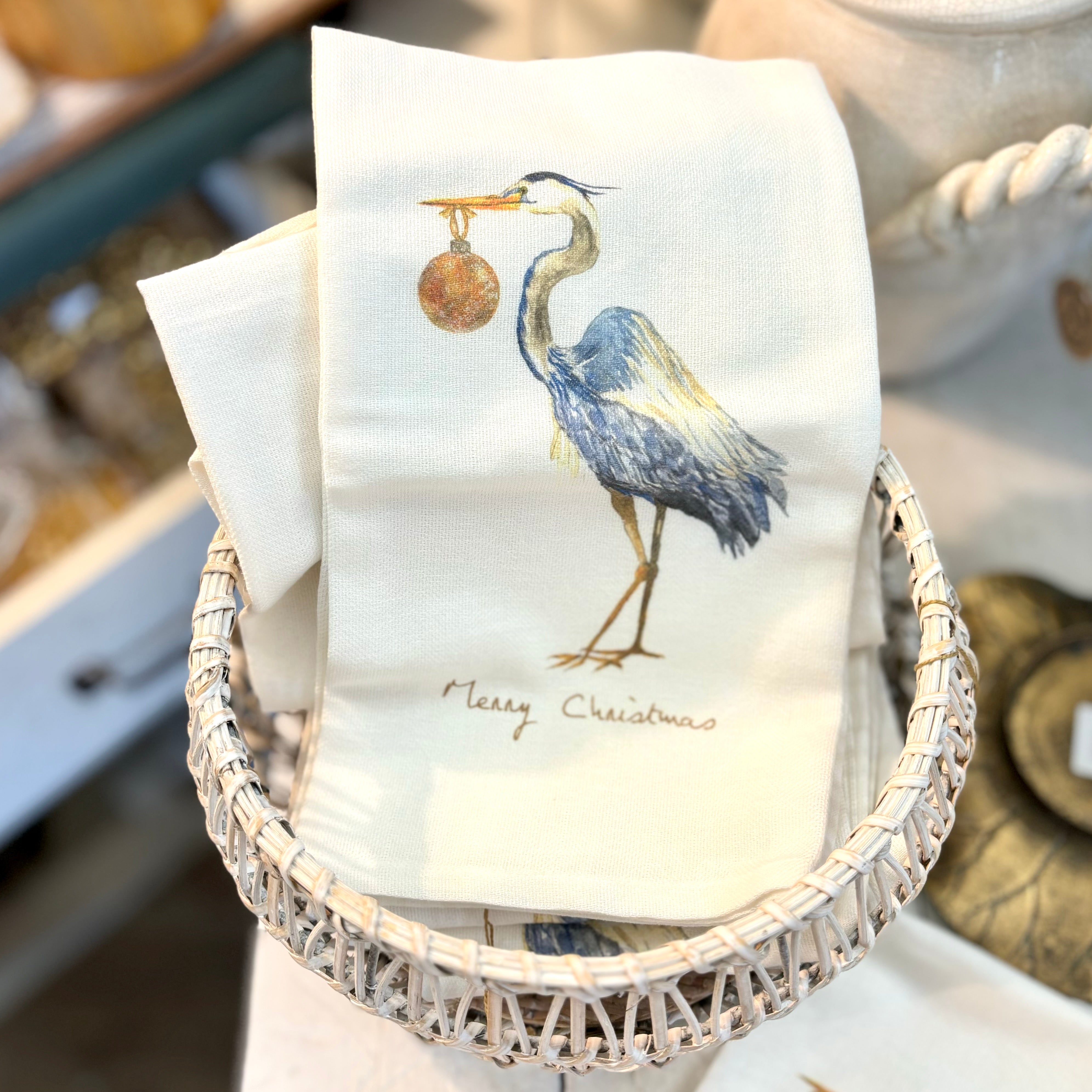 Christmas Blue Heron Tea Towel