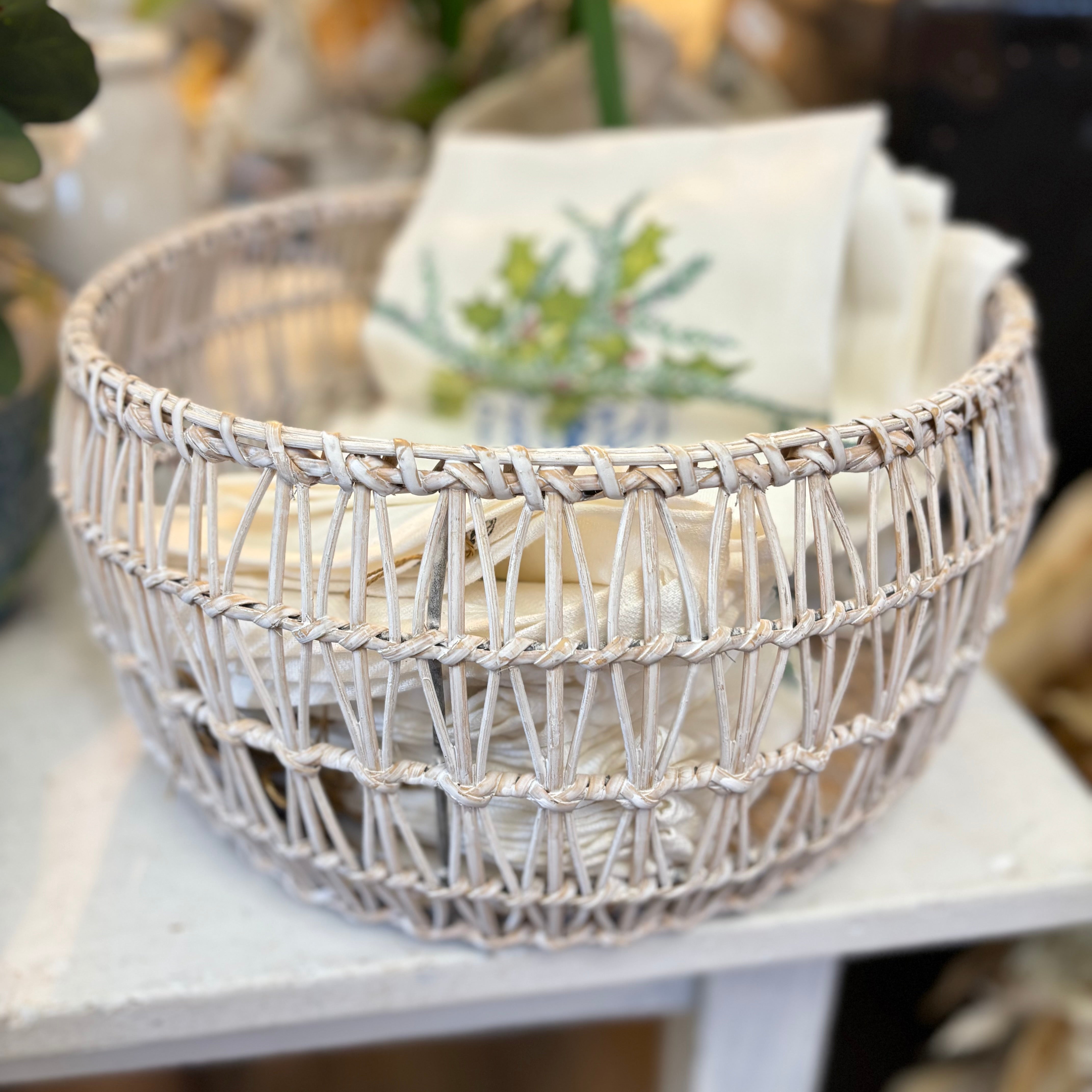 White Rattan Round Nesting Basket Medium