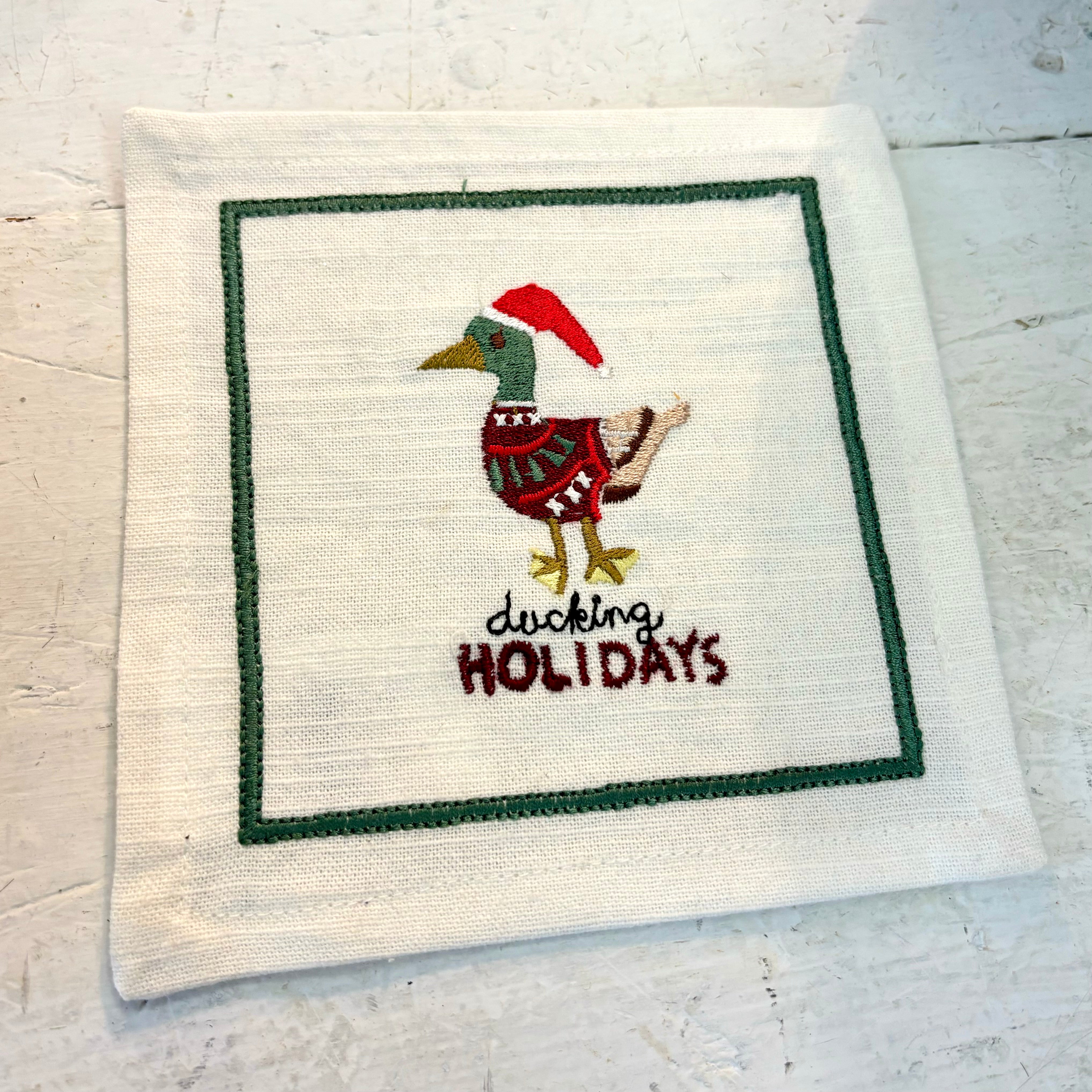 Embroidered Duckling Holidays Cocktail Napkin