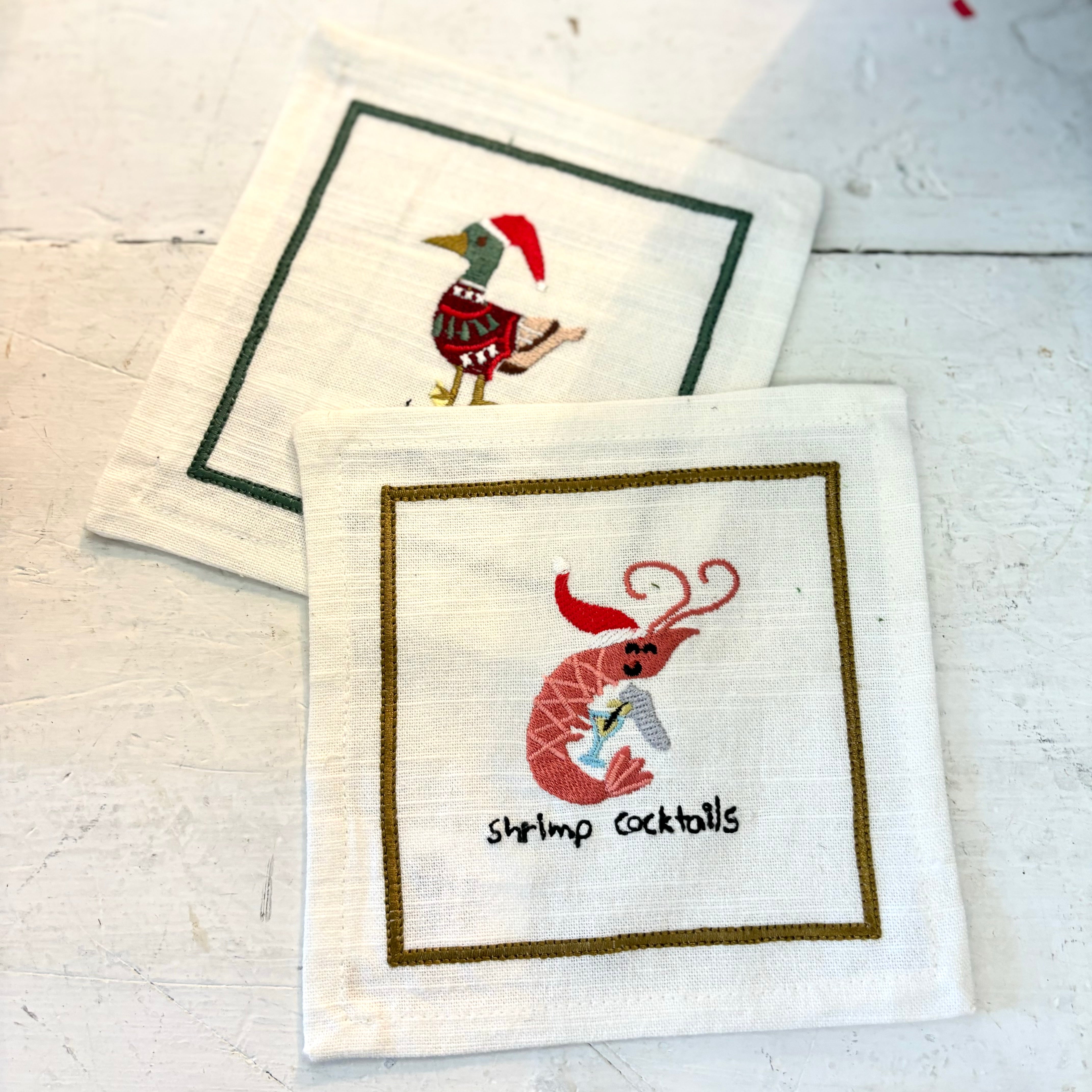 Embroidered Shrimp Cocktails Cocktail Napkin