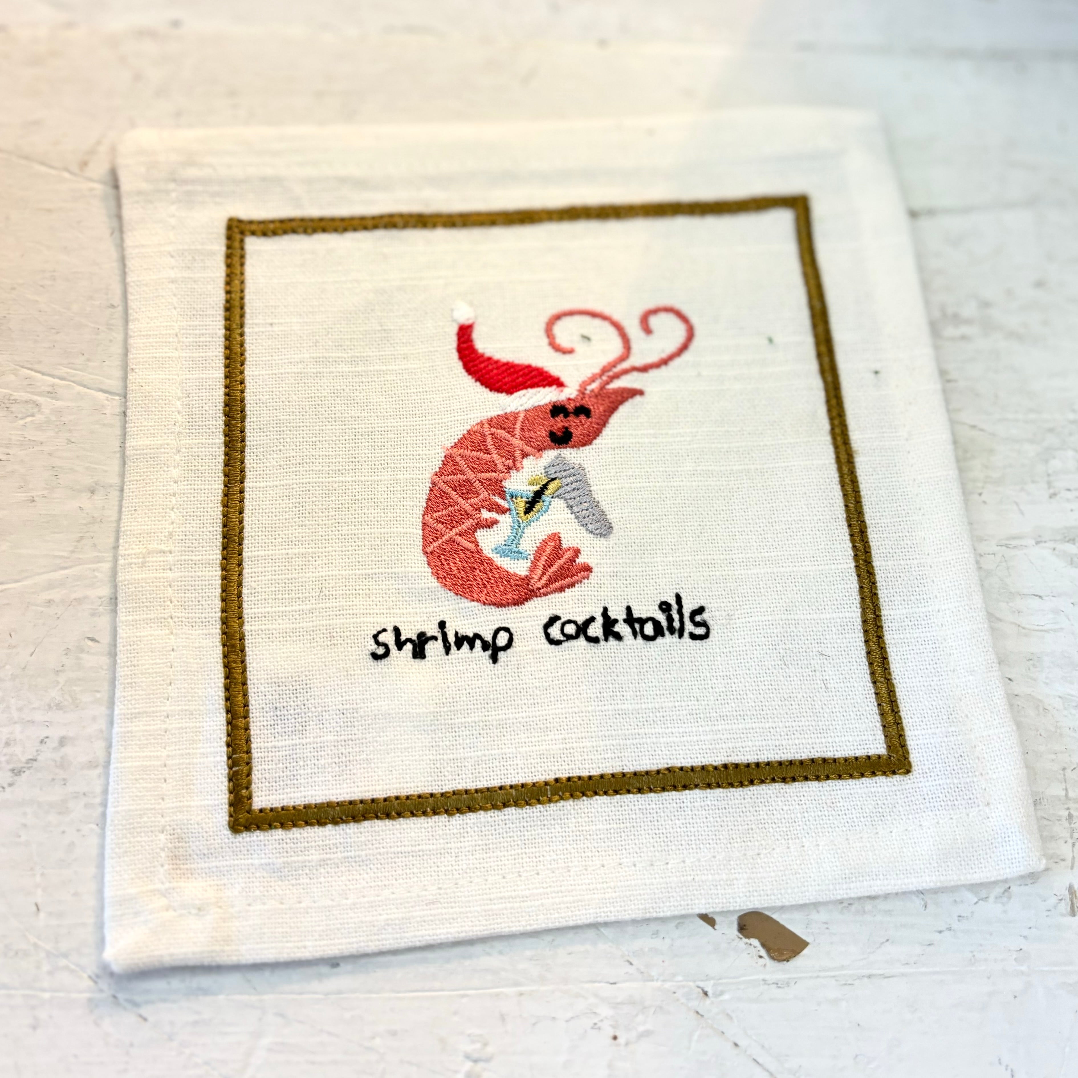 Embroidered Shrimp Cocktails Cocktail Napkin