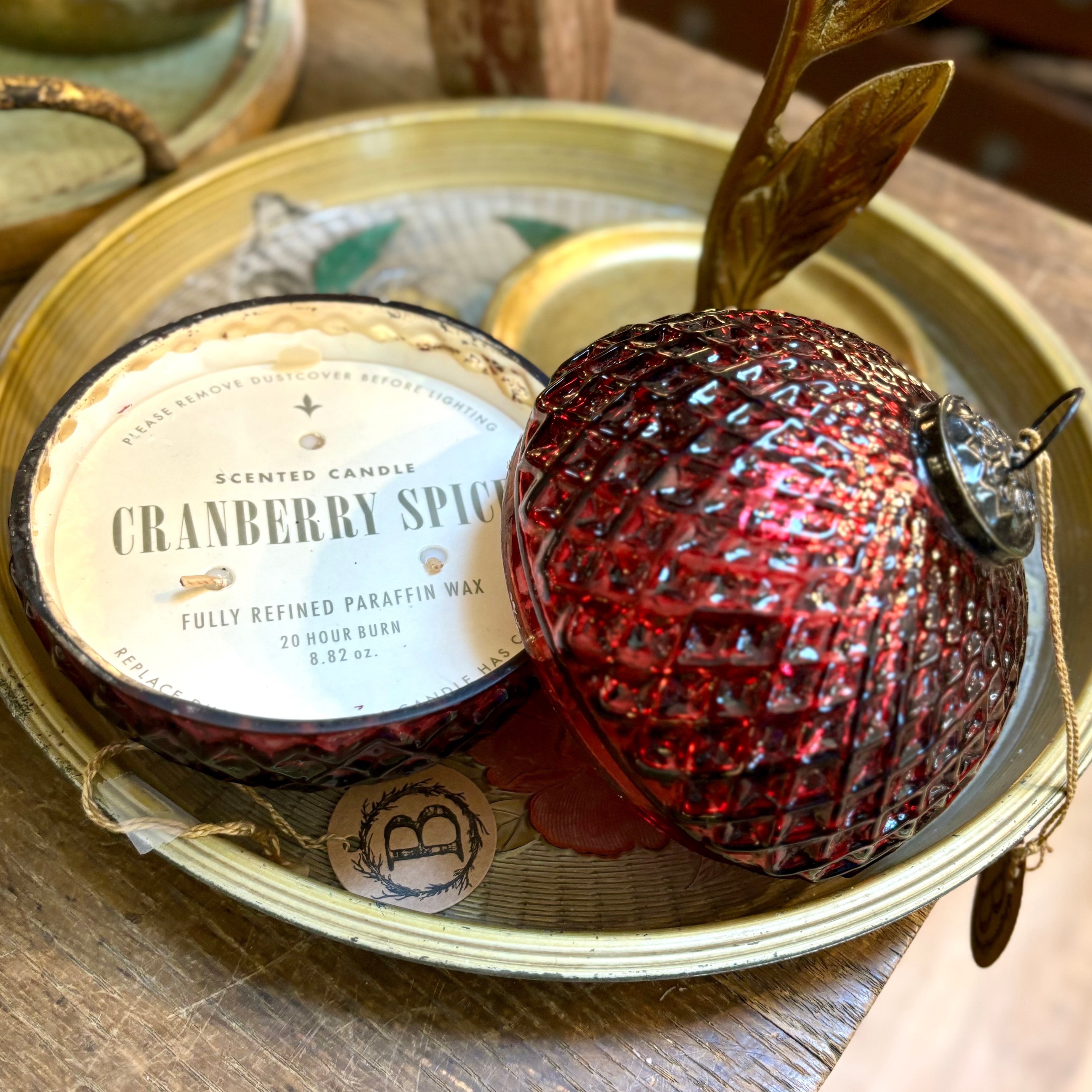 Candle Mercury Glass Lidded Cranberry Spice Red Ornament