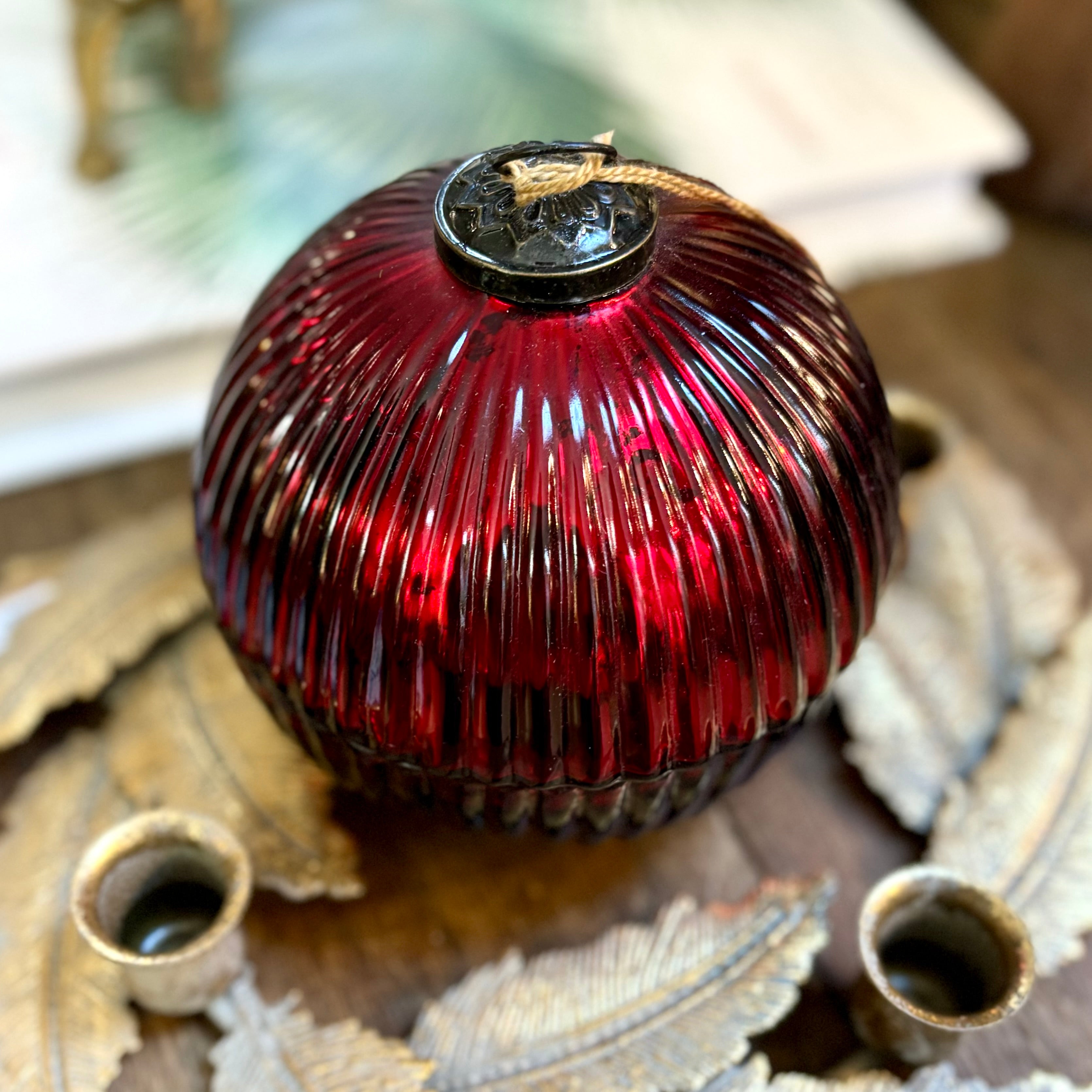 Candle Mercury Glass Lidded Winter Wood Red Ornament