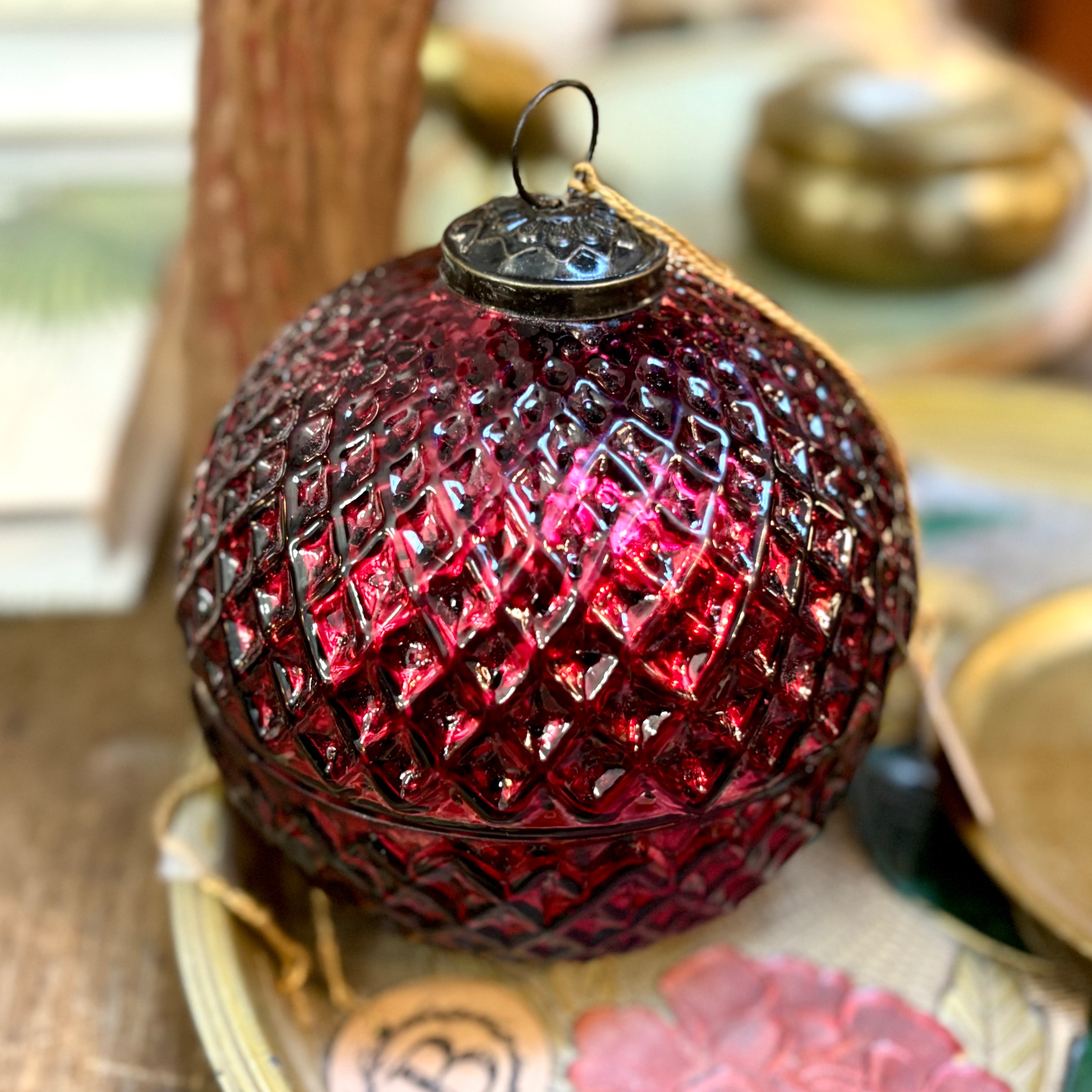 Candle Mercury Glass Lidded Cranberry Spice Red Ornament