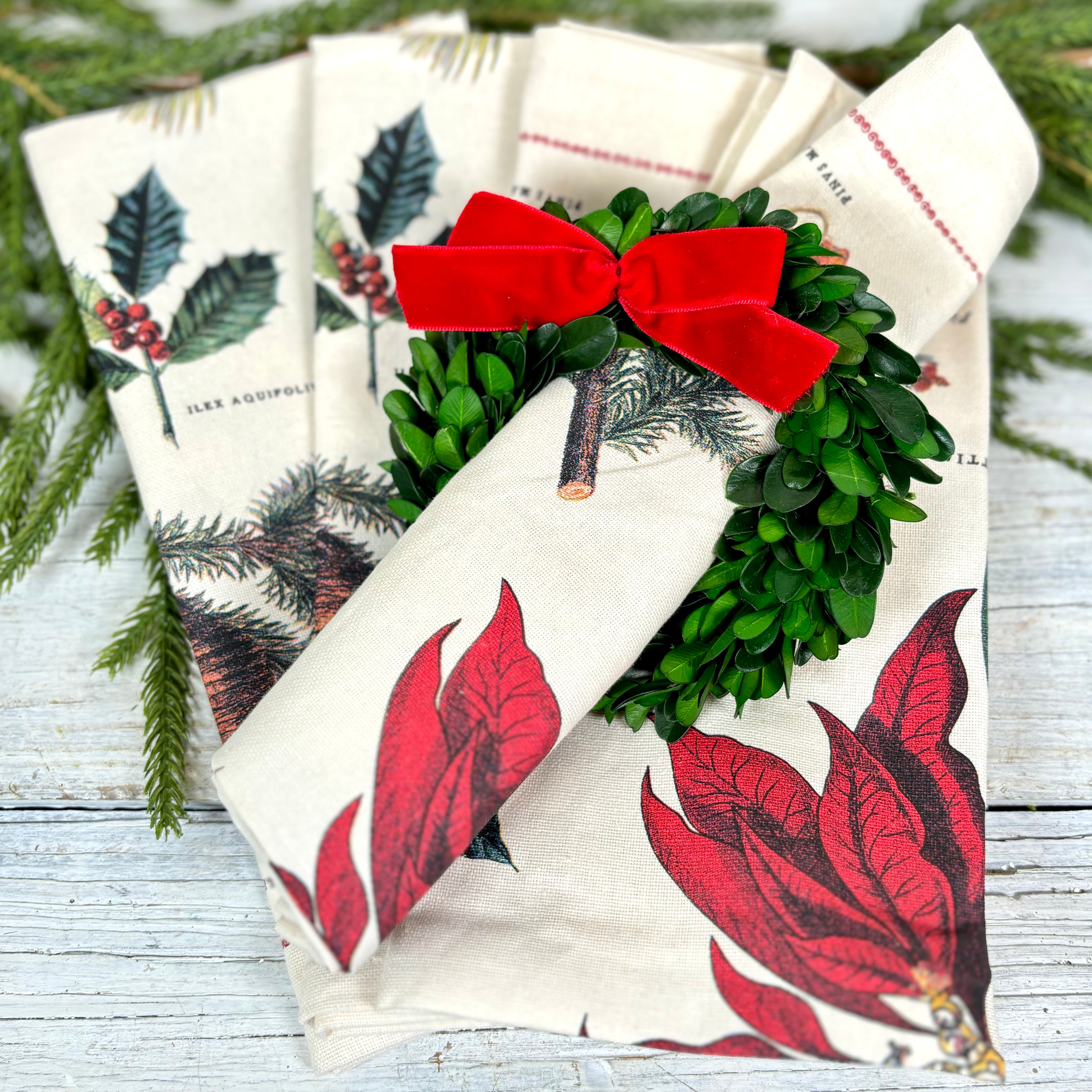 Vintage Holiday Flora and Fauna Napkins Set of Four