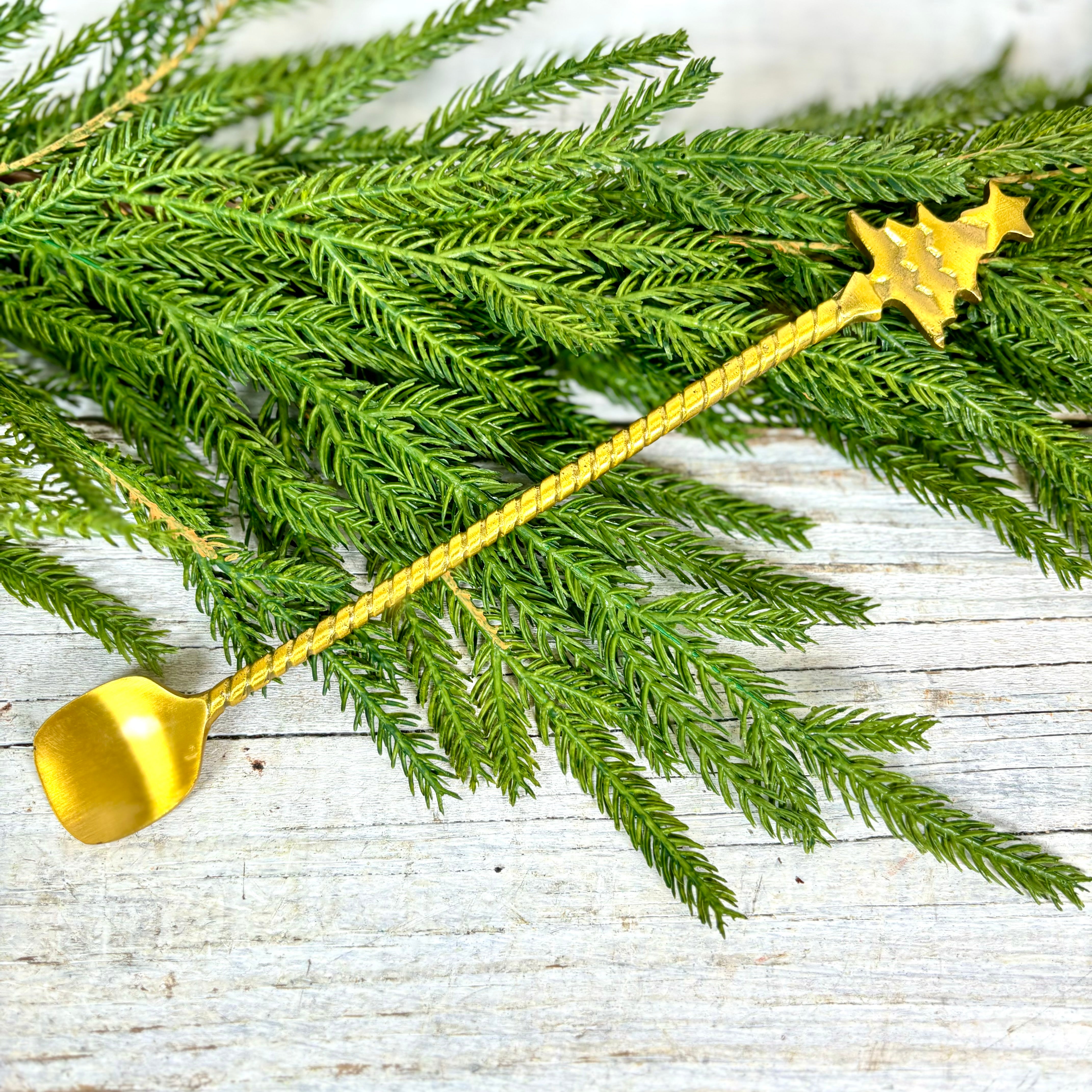 Brass Bar Spoon with Christmas Tree Handle