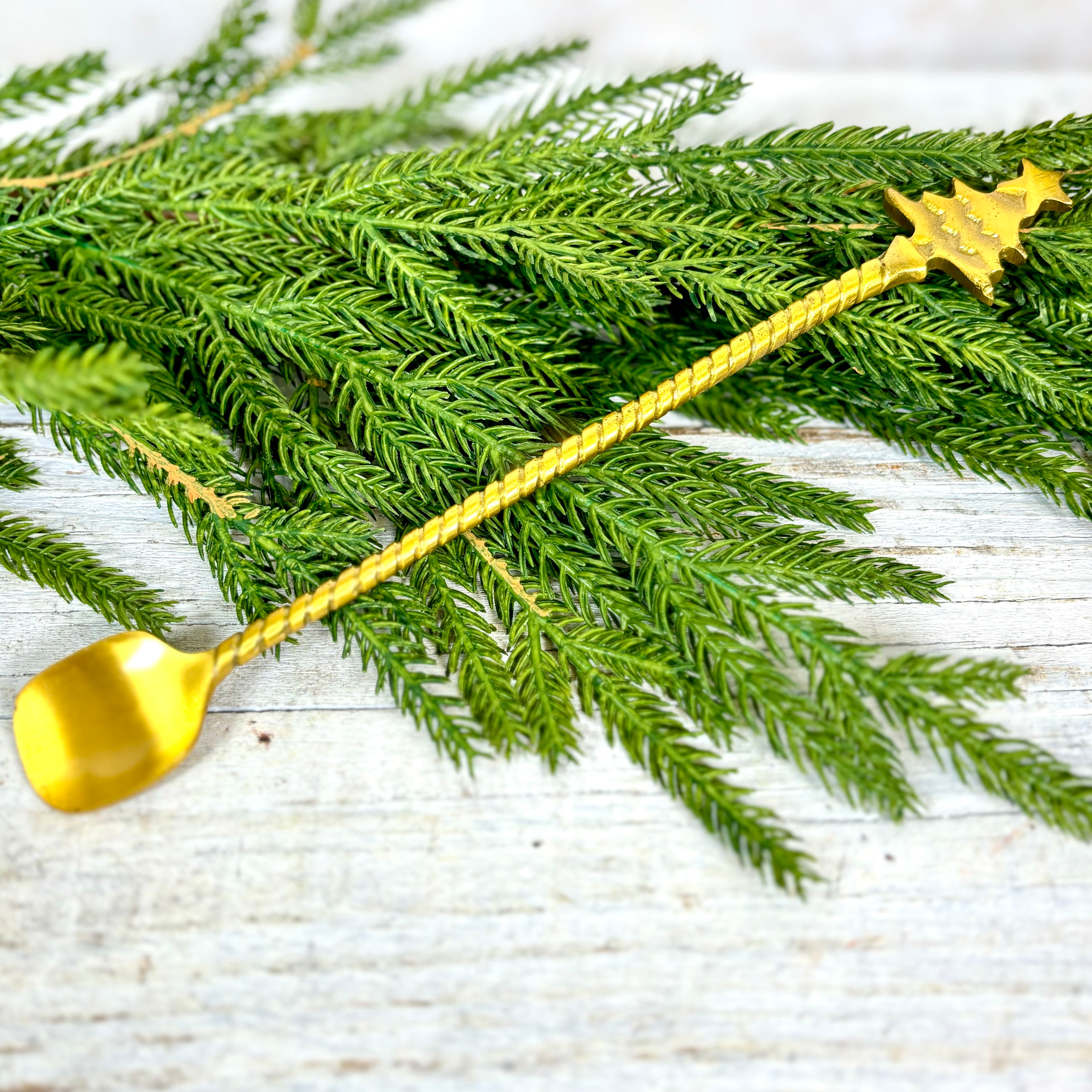 Brass Bar Spoon with Christmas Tree Handle