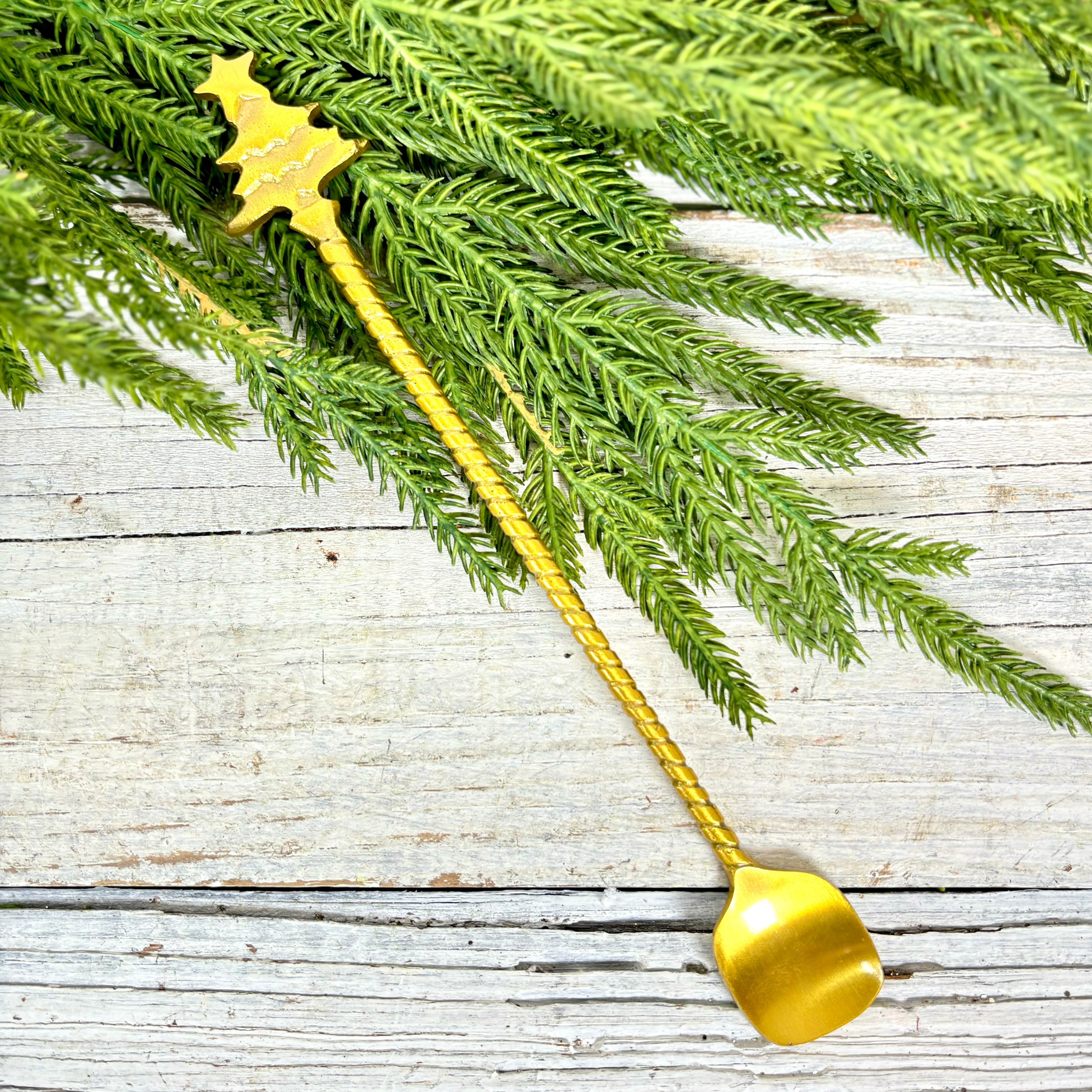 Brass Bar Spoon with Christmas Tree Handle