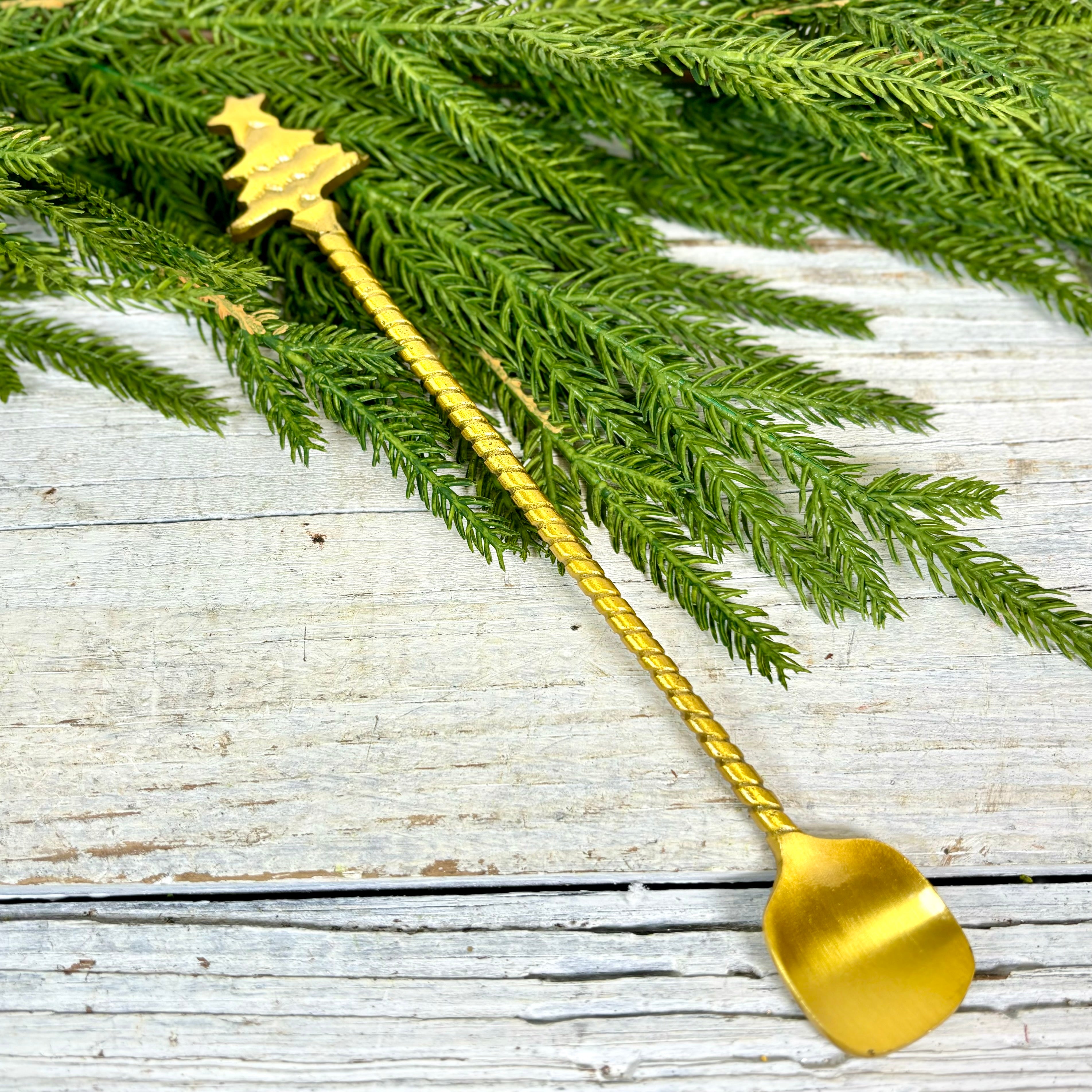 Brass Bar Spoon with Christmas Tree Handle