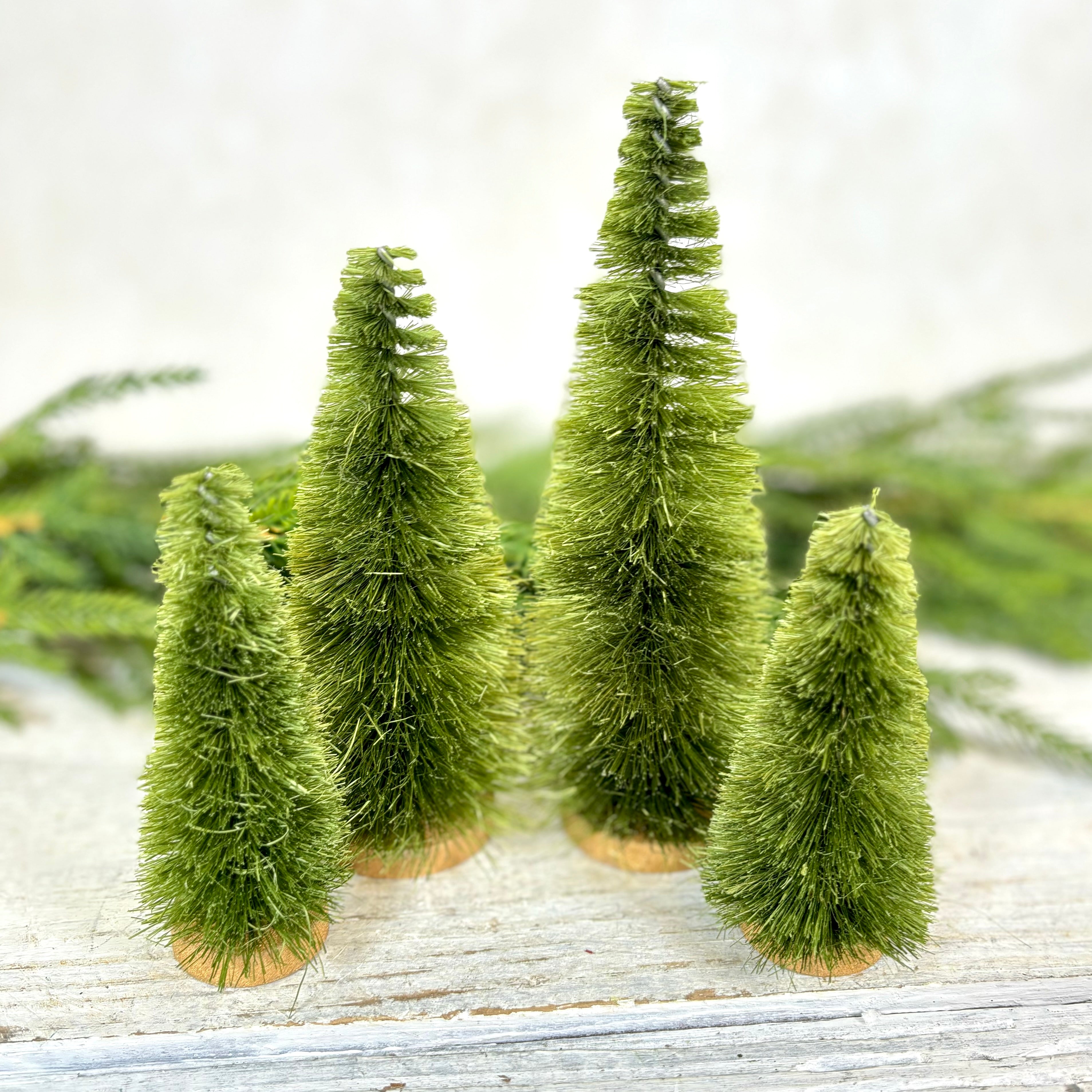 Boxed Set of Four Green Bottle Brush Trees