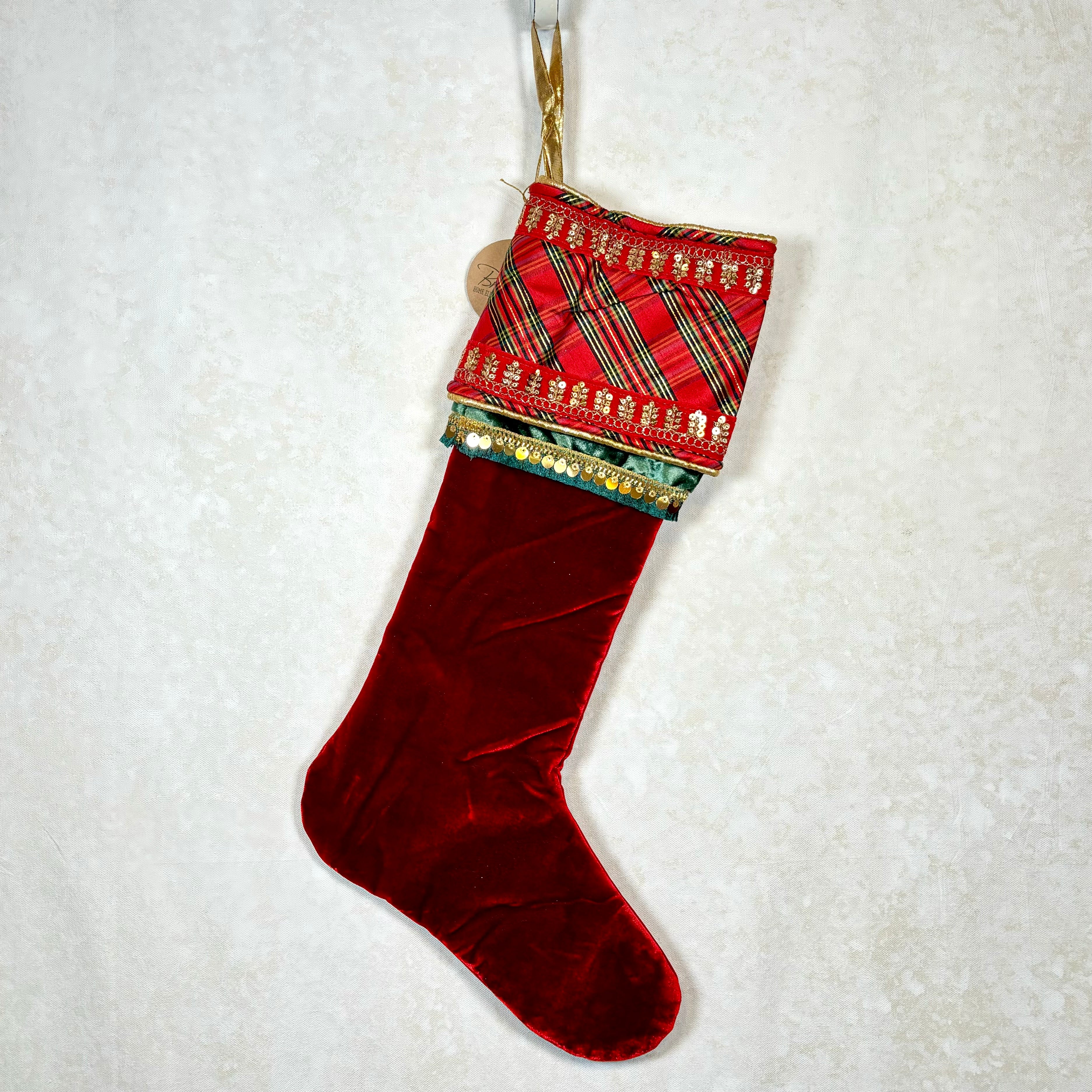 Velvet with Plaid Cuff Stocking