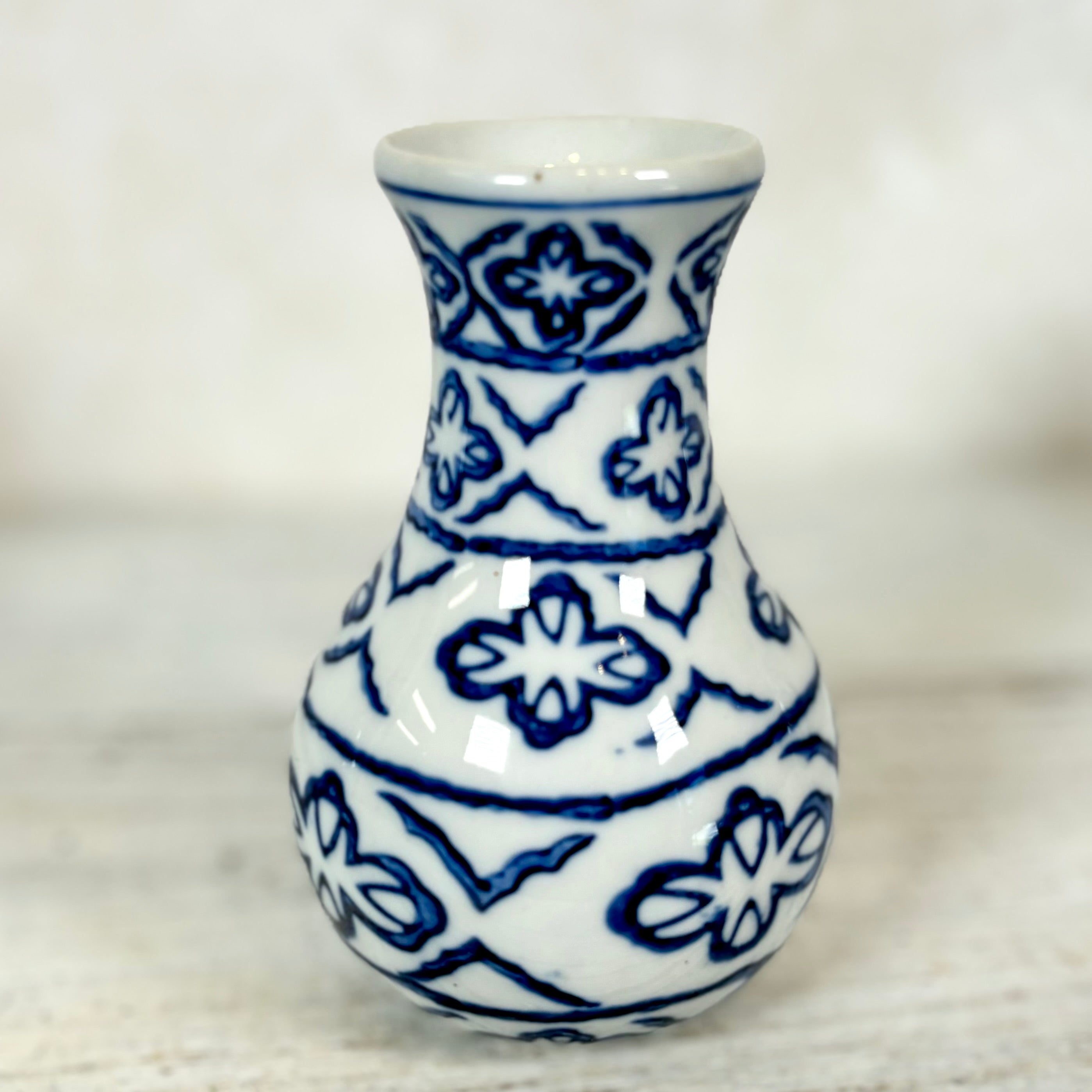 Decorative Stoneware Vase Blue White Star Small