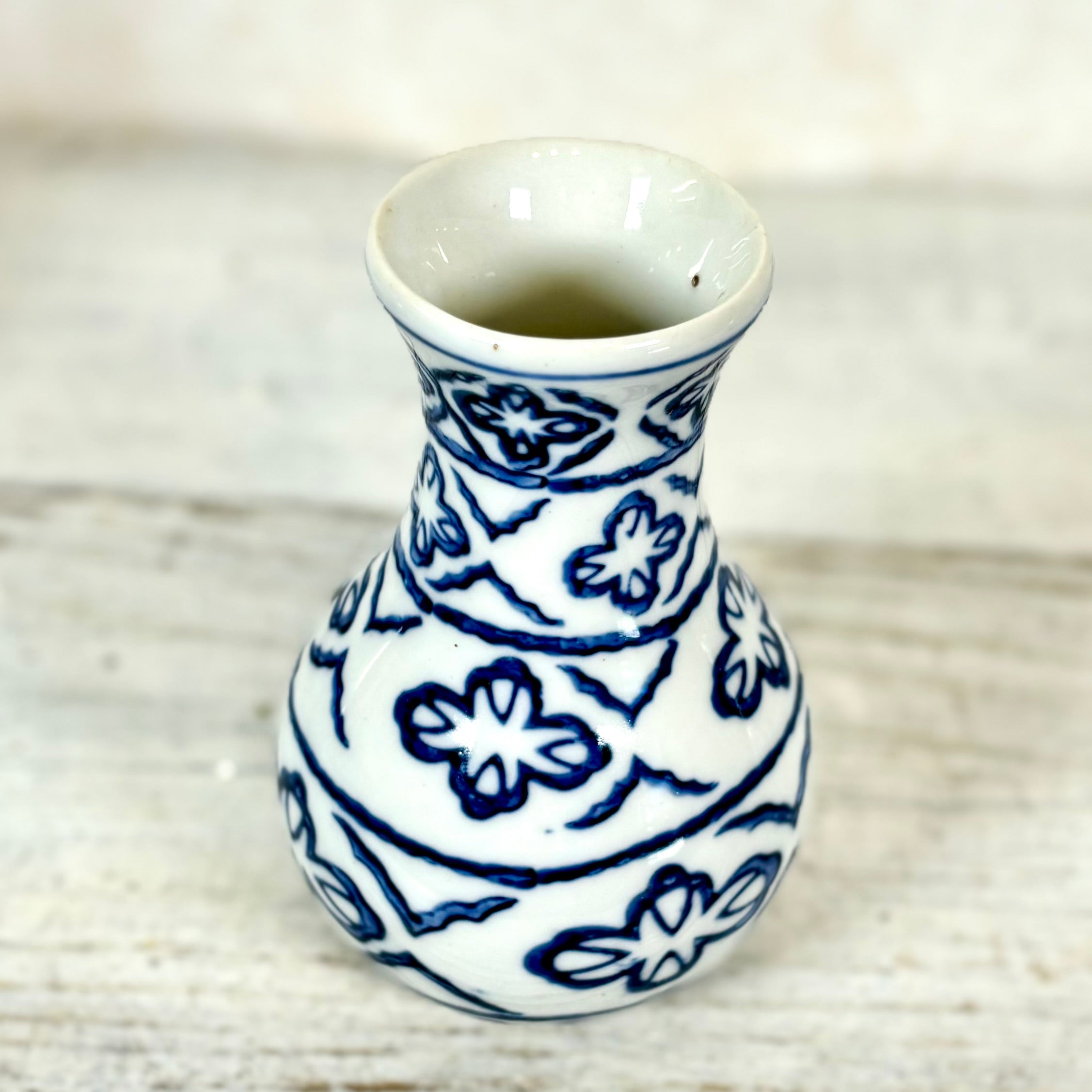 Decorative Stoneware Vase Blue White Star Small