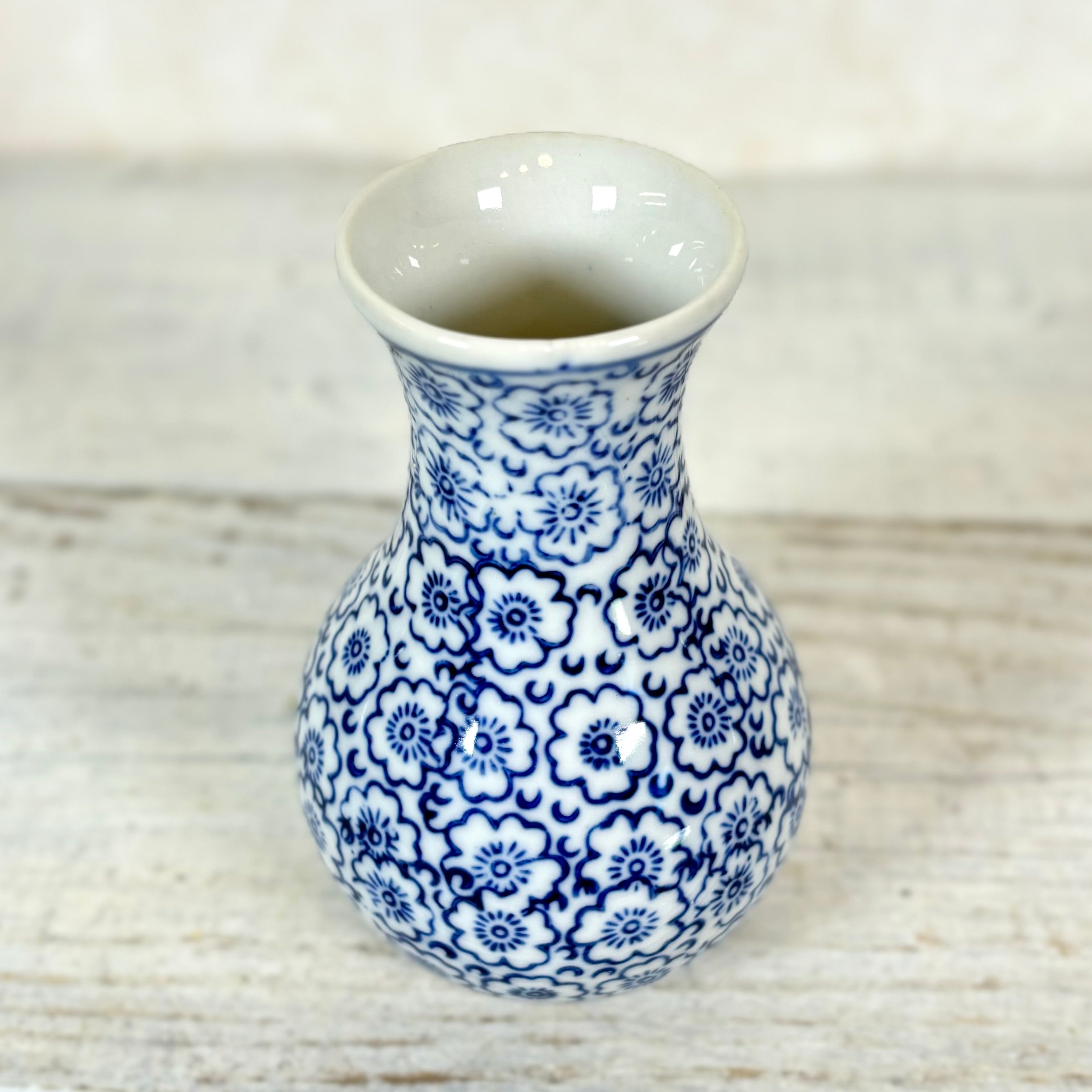 Decorative Stoneware Vase Blue White Flower Small