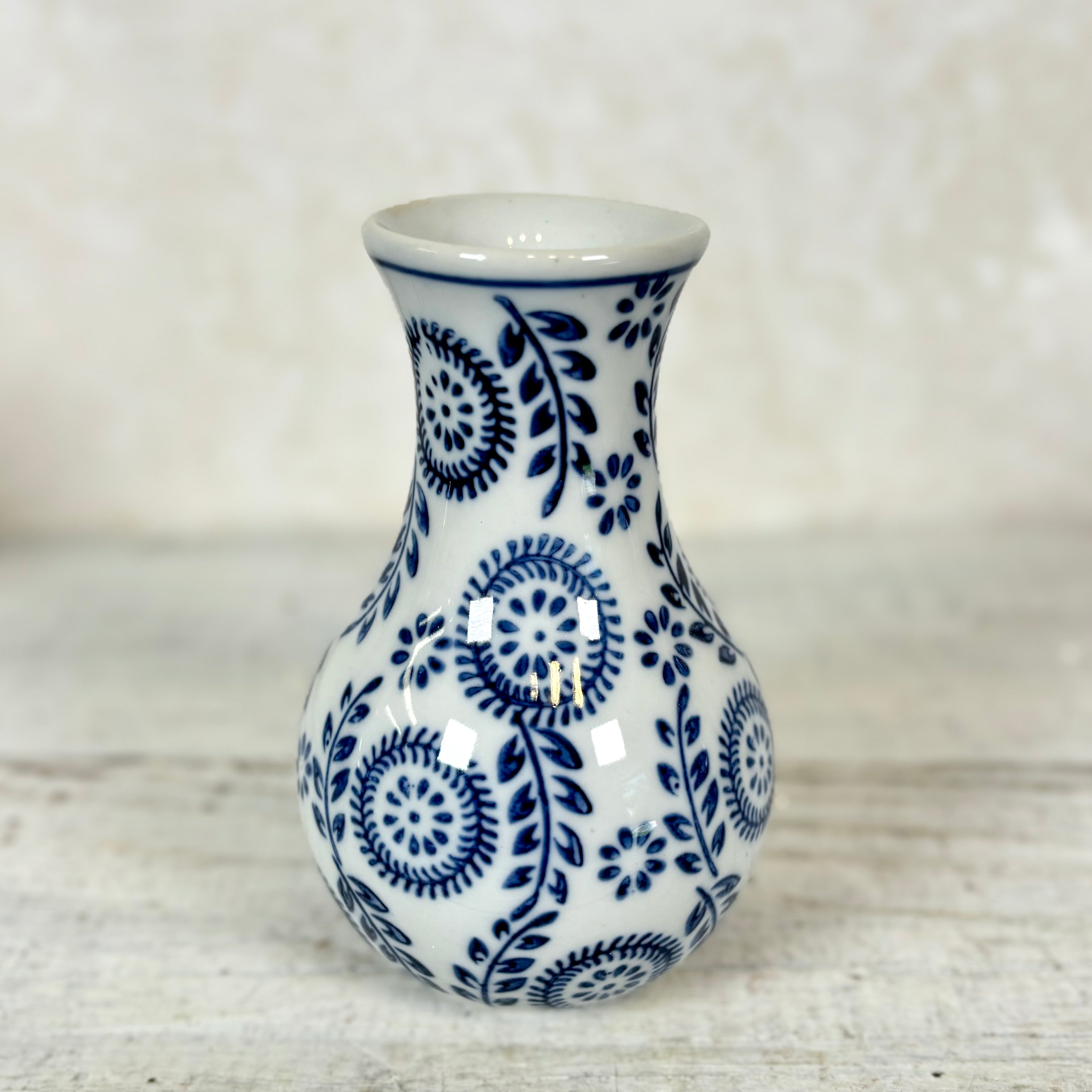 Decorative Stoneware Vase Blue White Vine Small