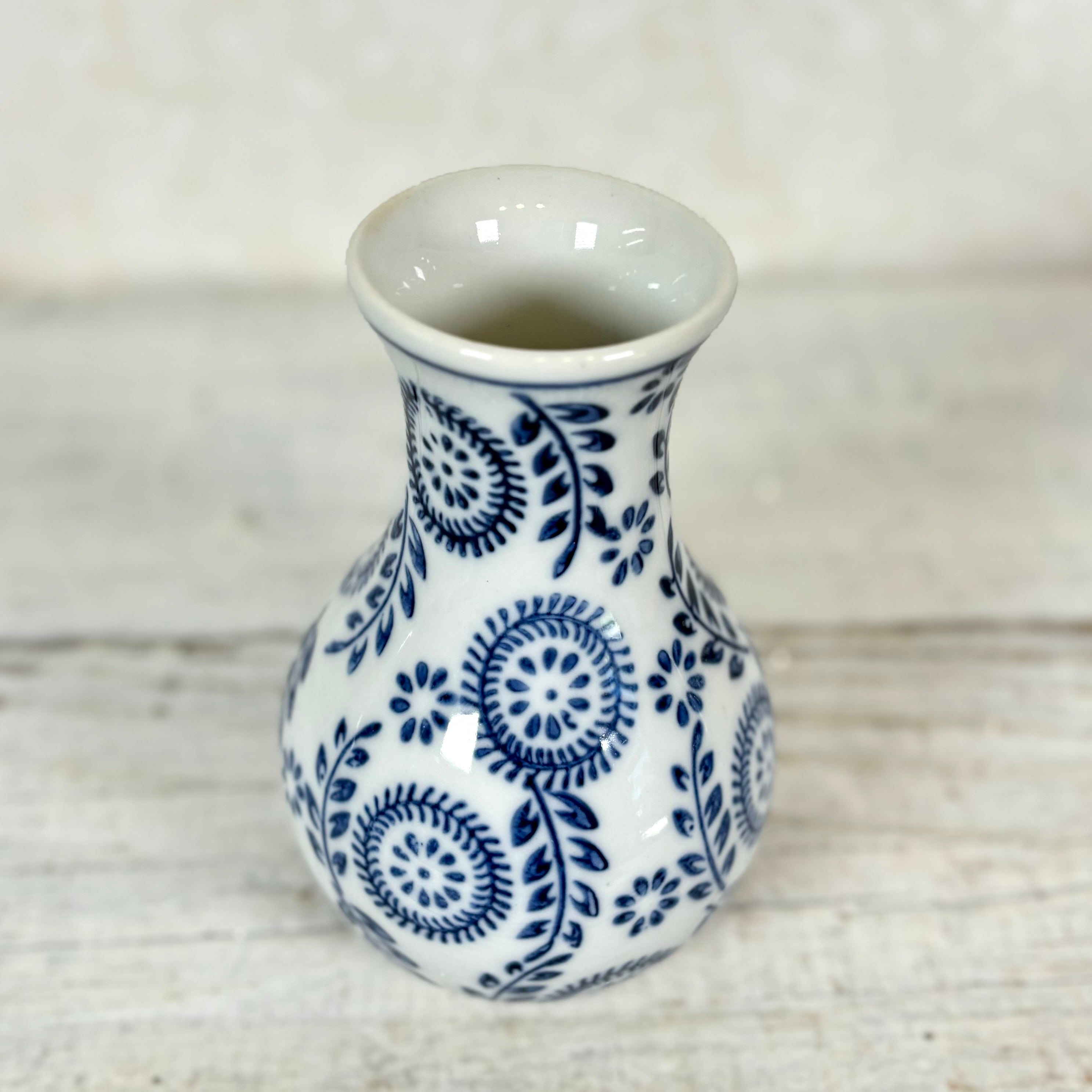 Decorative Stoneware Vase Blue White Vine Small