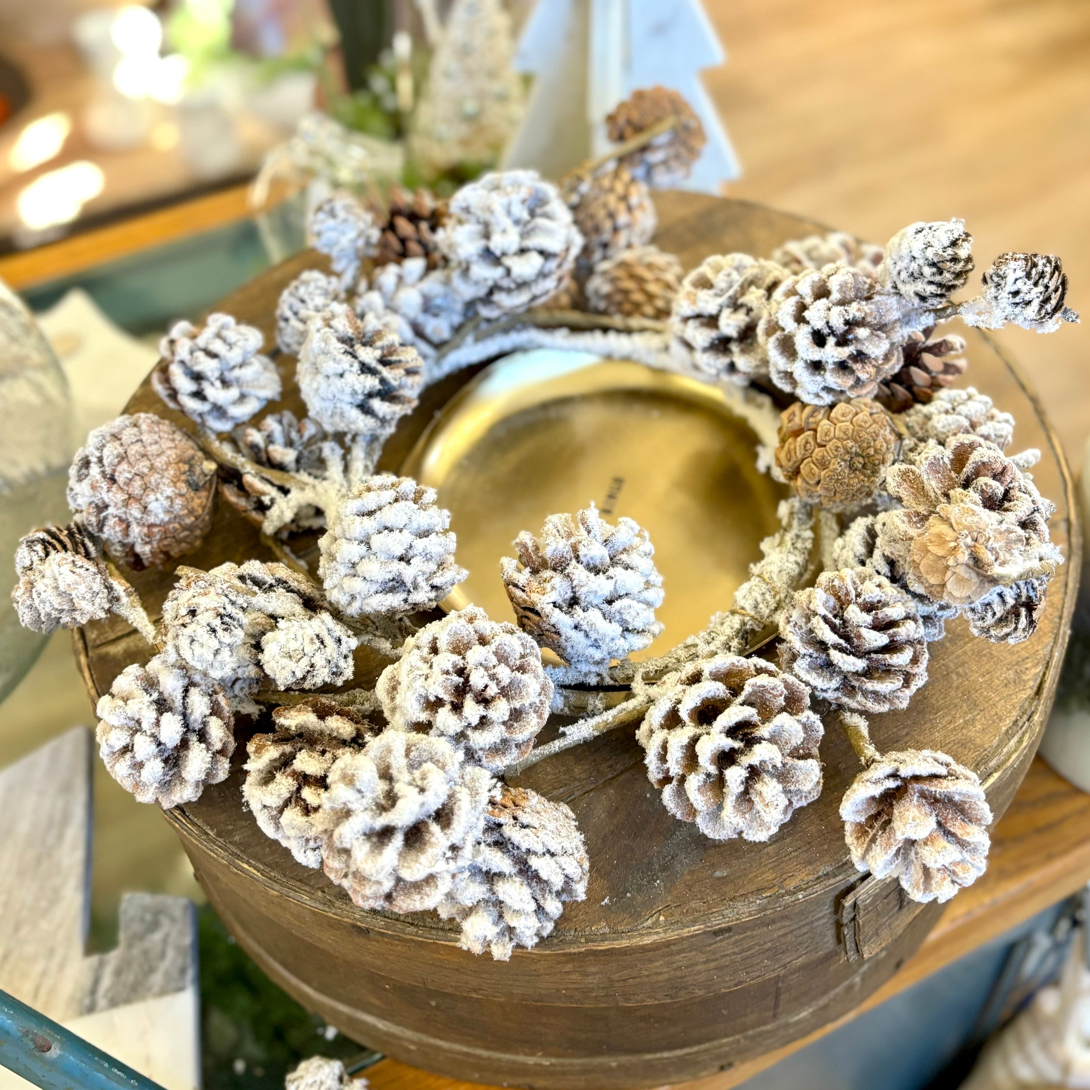 Snowy Pine Cone Candle Ring