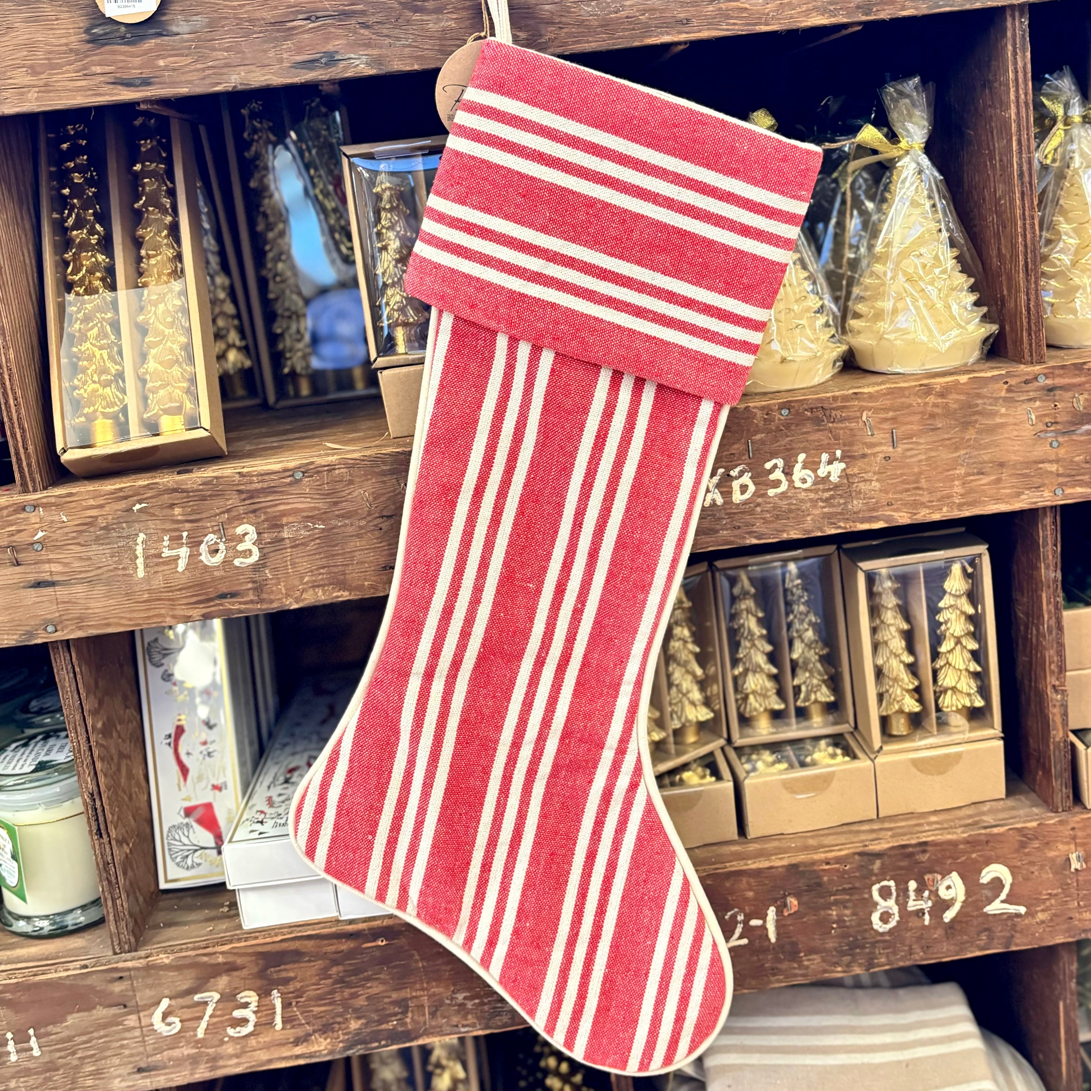 Stripe Red Linen Stocking