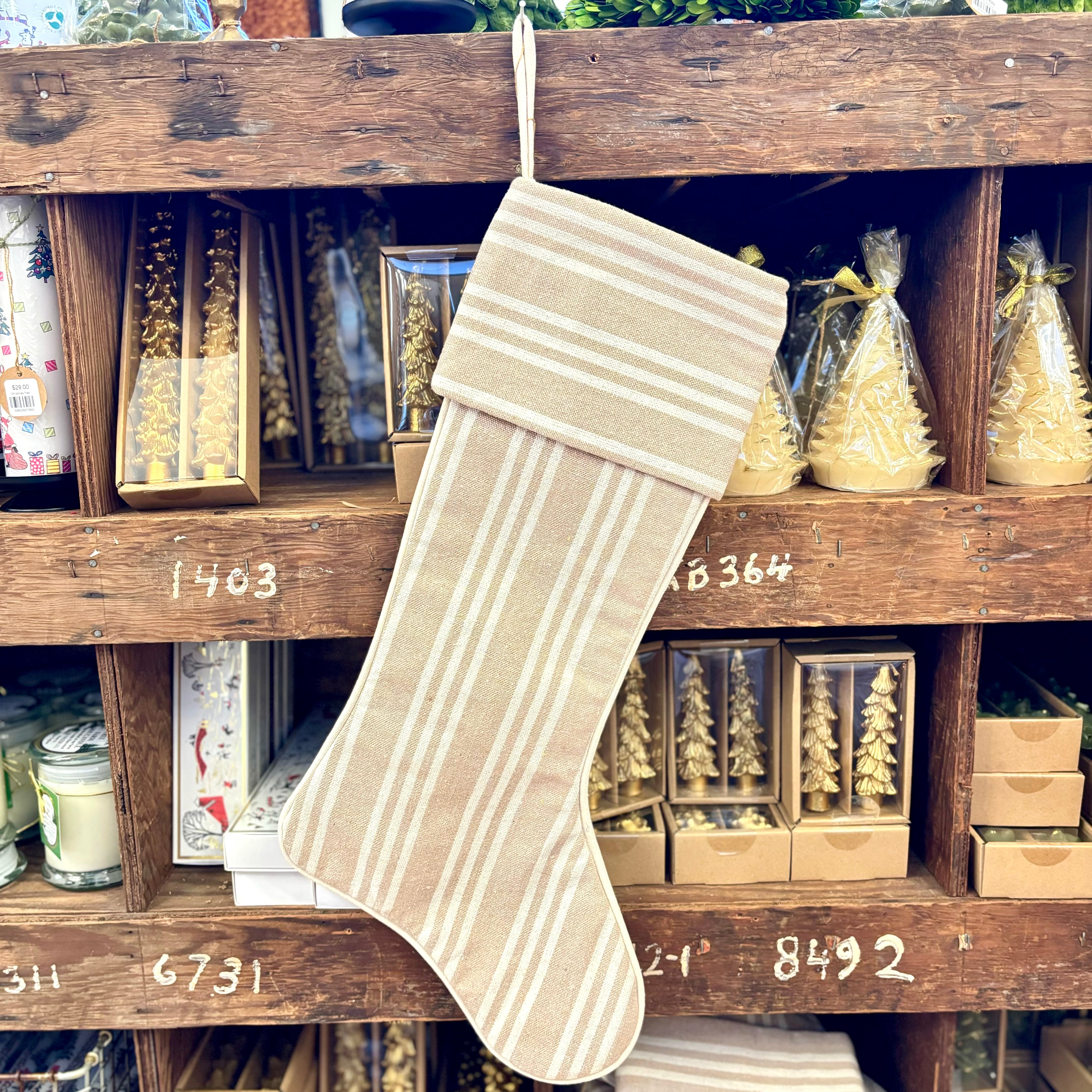 Stripe Cream Linen Stocking