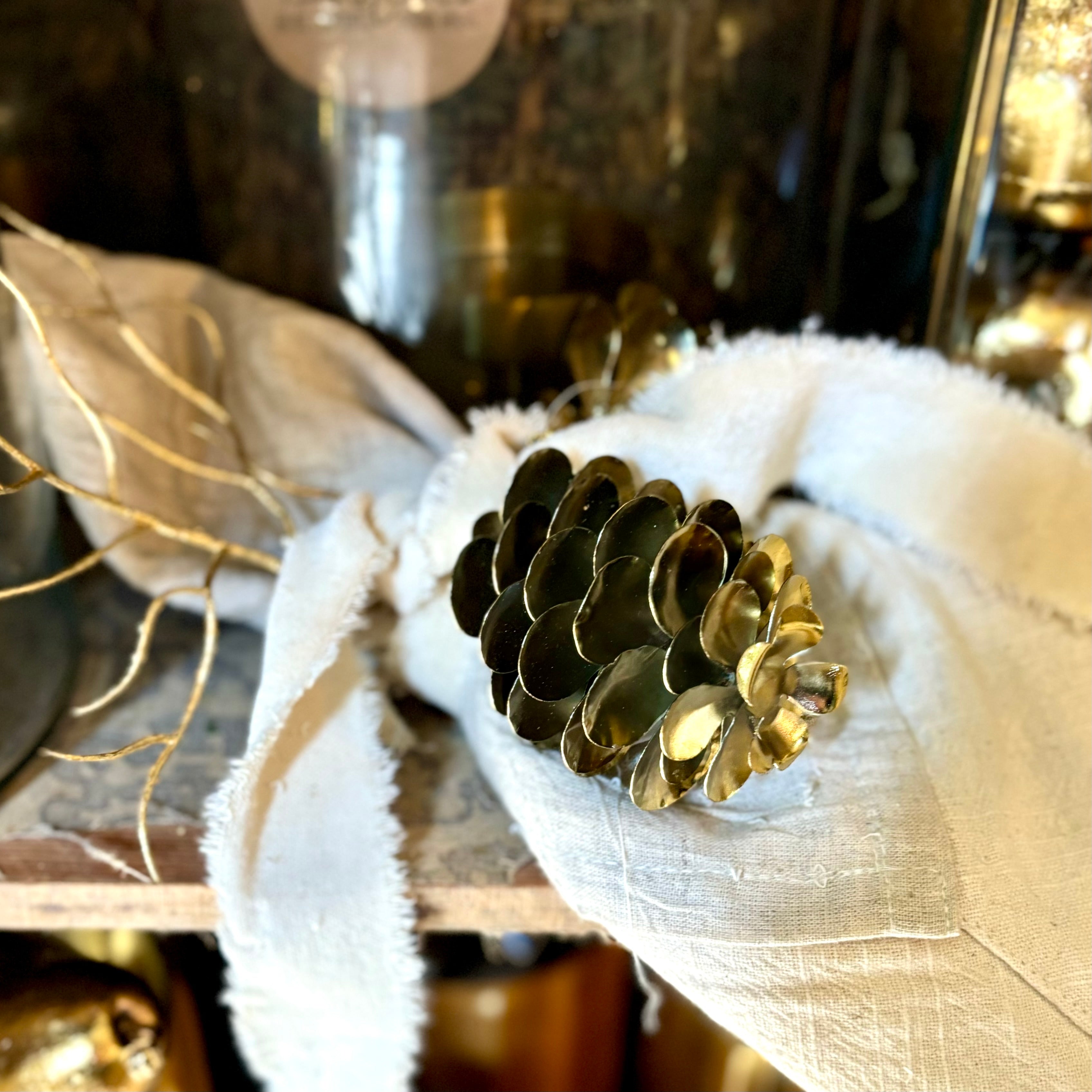 Wide Pine Cone Gold Iron Ornament