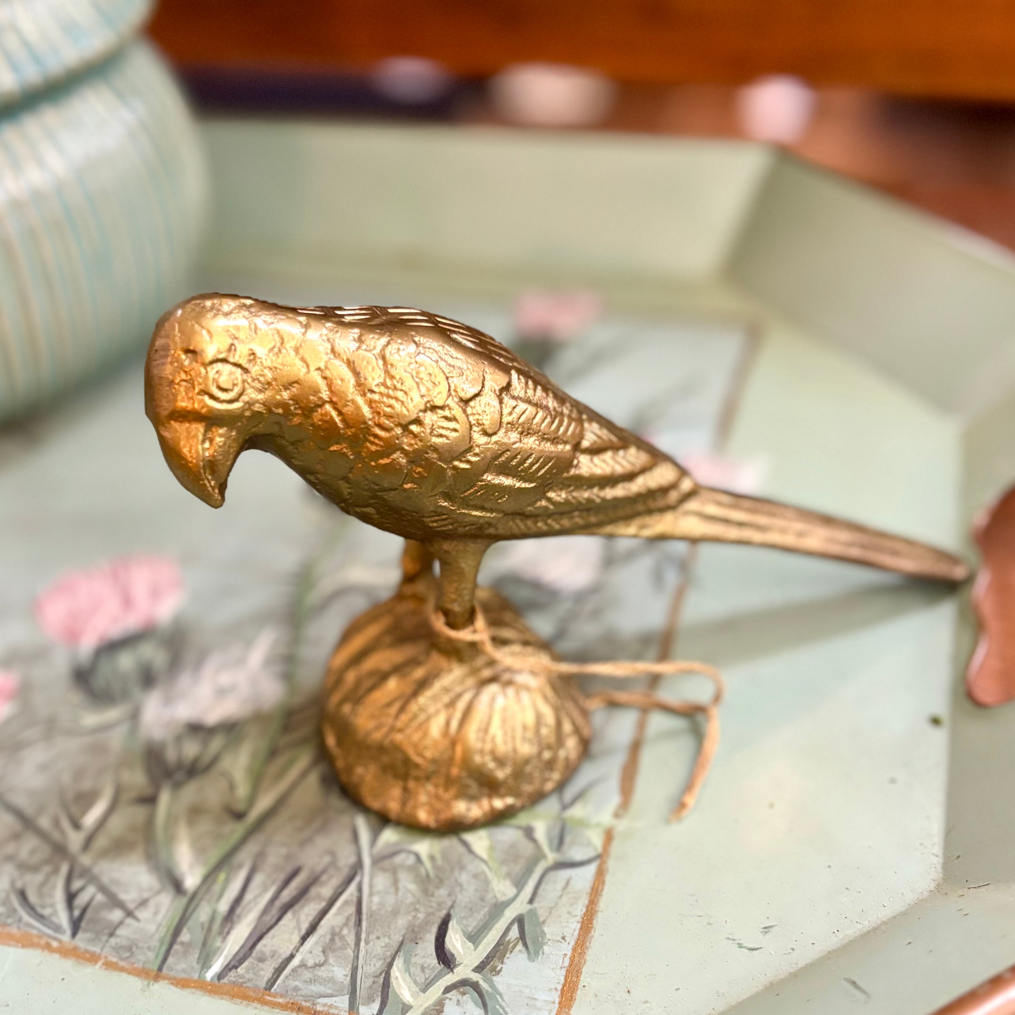 Cast Aluminum Antiqued Gold Finish Bird