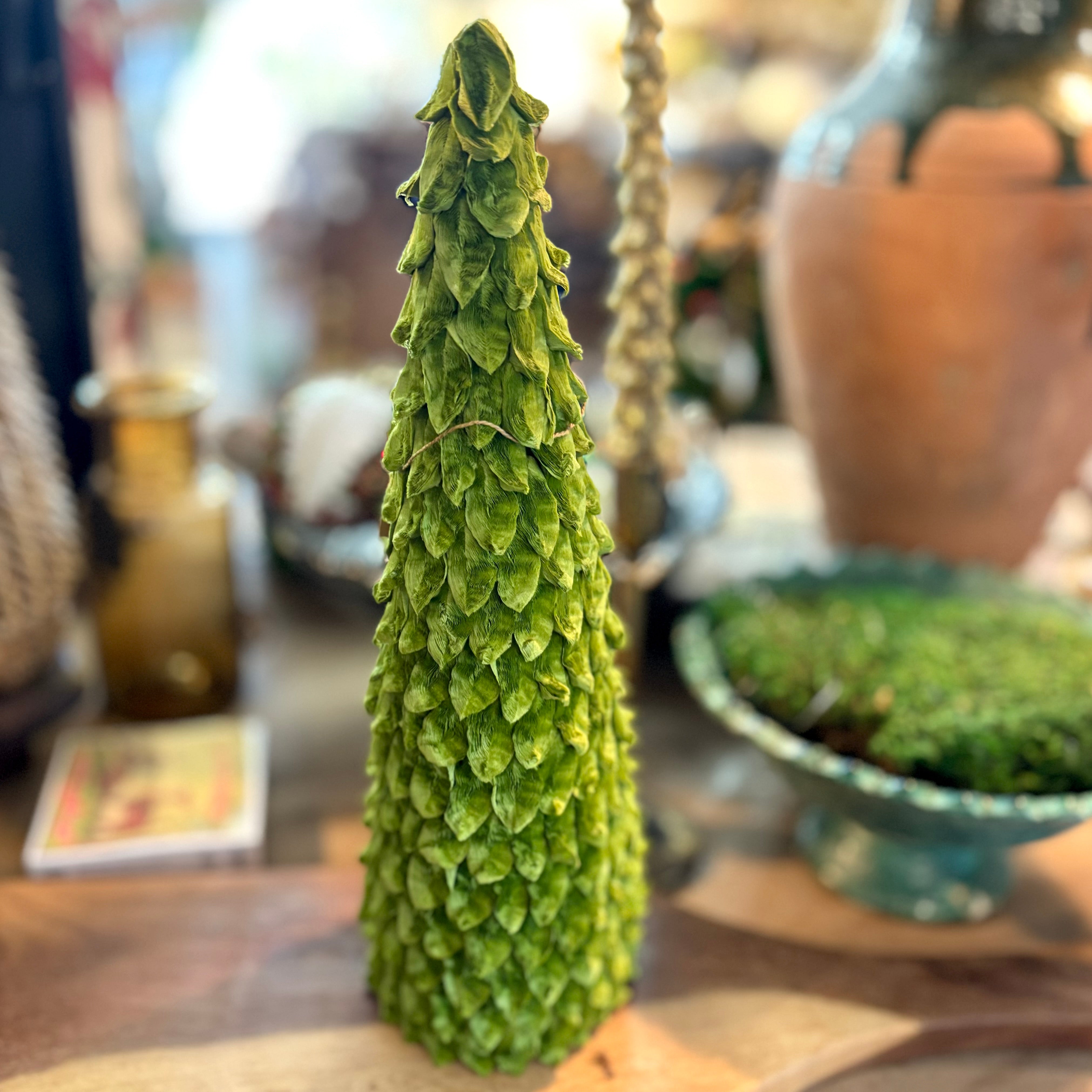 Dark Green Paper Petal Leaf Cone Tree Small