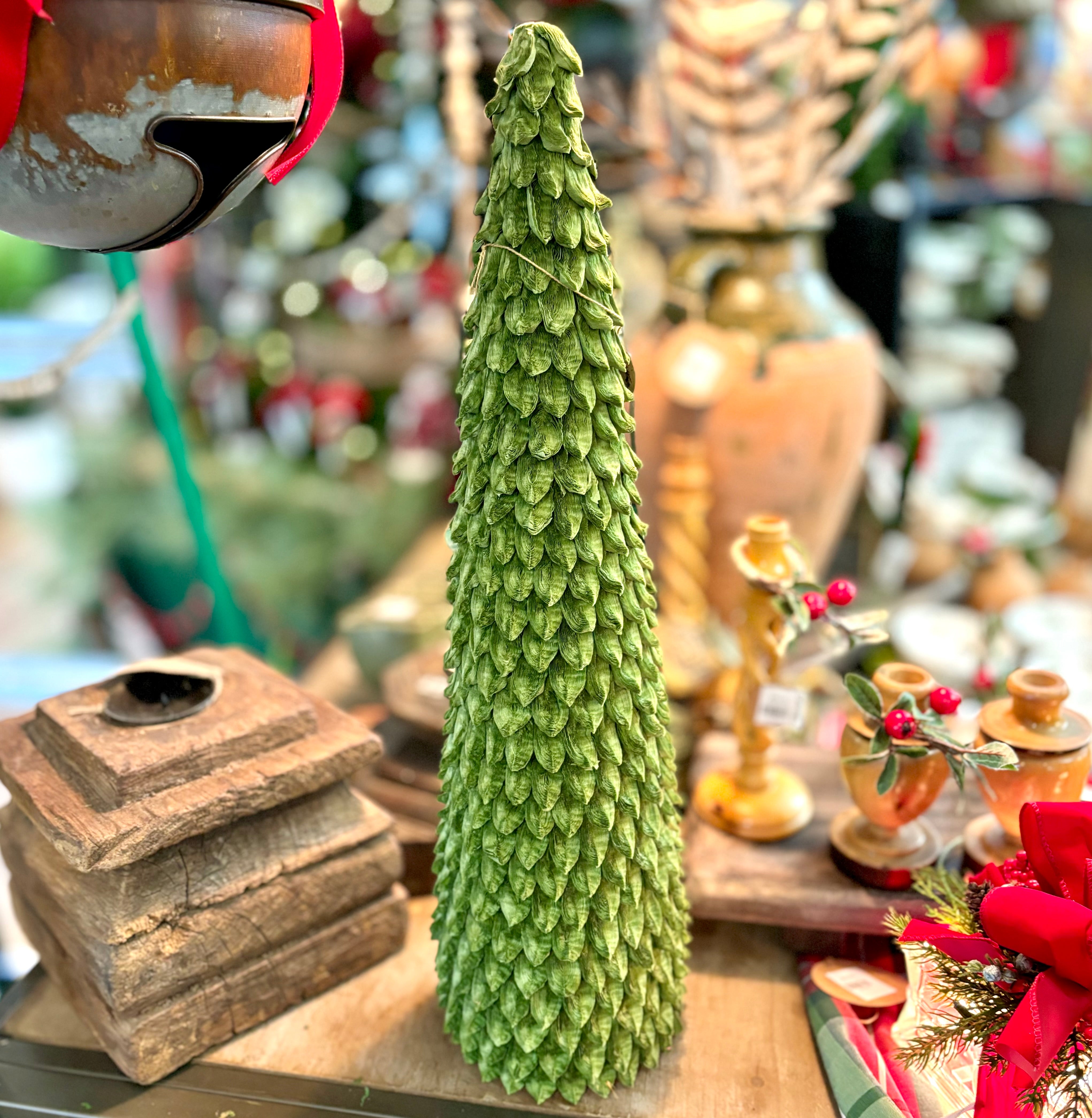 Dark Green Paper Petal Leaf Cone Tree Large