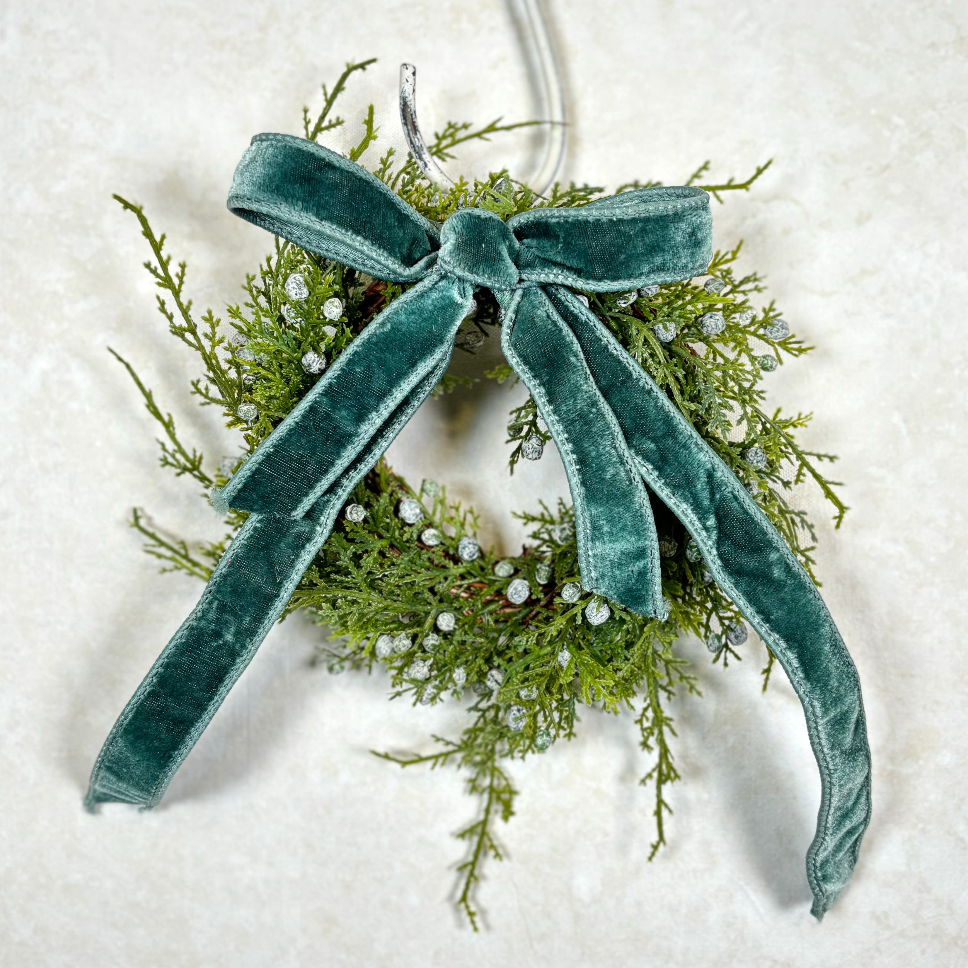 8" Juniper Wreath with Velvet Bow