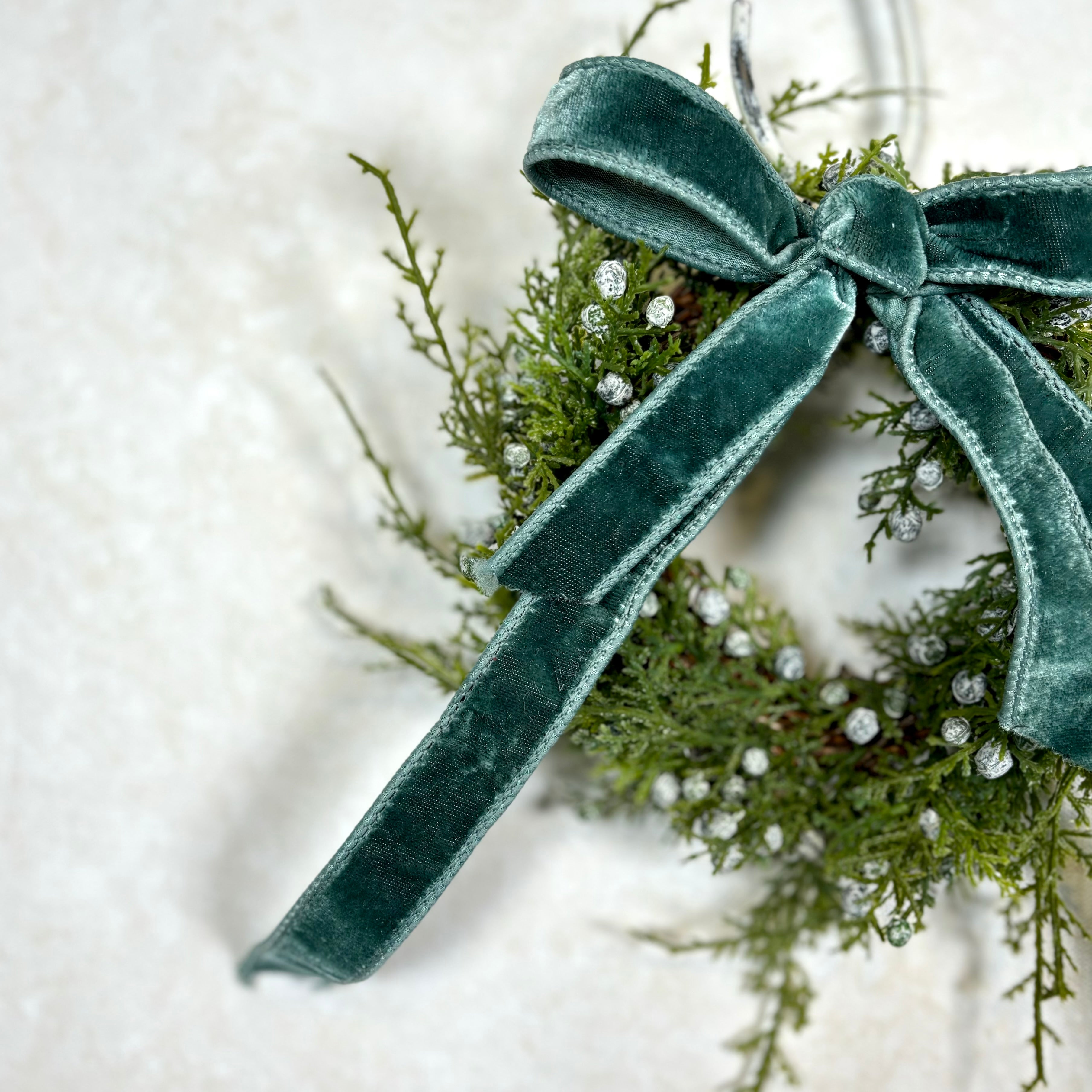 8" Juniper Wreath with Velvet Bow